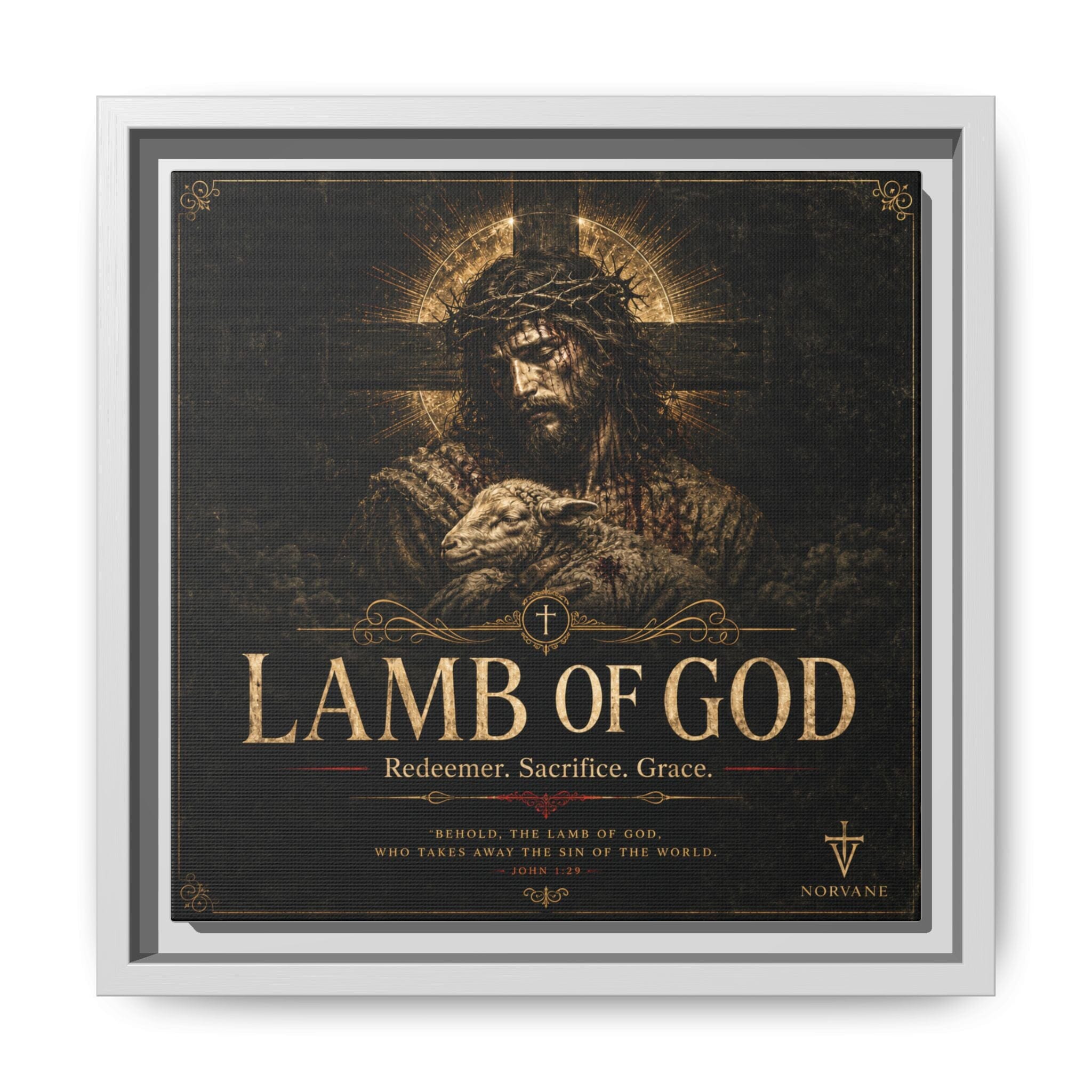 Lamb of God Matte Canvas Print — 'Redeemer. Sacrifice. Grace.' Framed Religious Wall Art Canvas Printify 10″ x 10″ 1.25" White