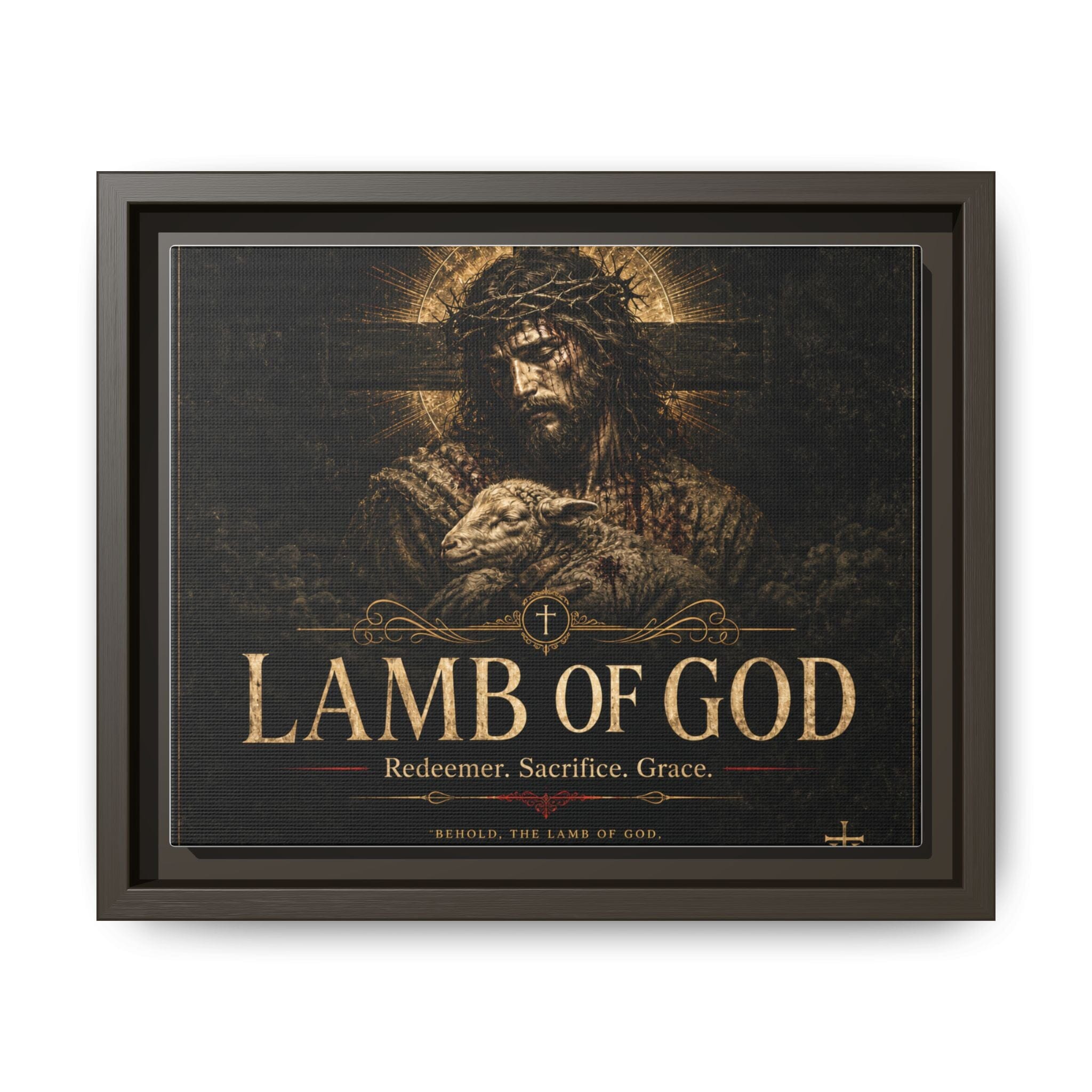 Lamb of God Matte Canvas Print — 'Redeemer. Sacrifice. Grace.' Framed Religious Wall Art Canvas Printify 10″ x 8″ (Horizontal) 1.25" Espresso