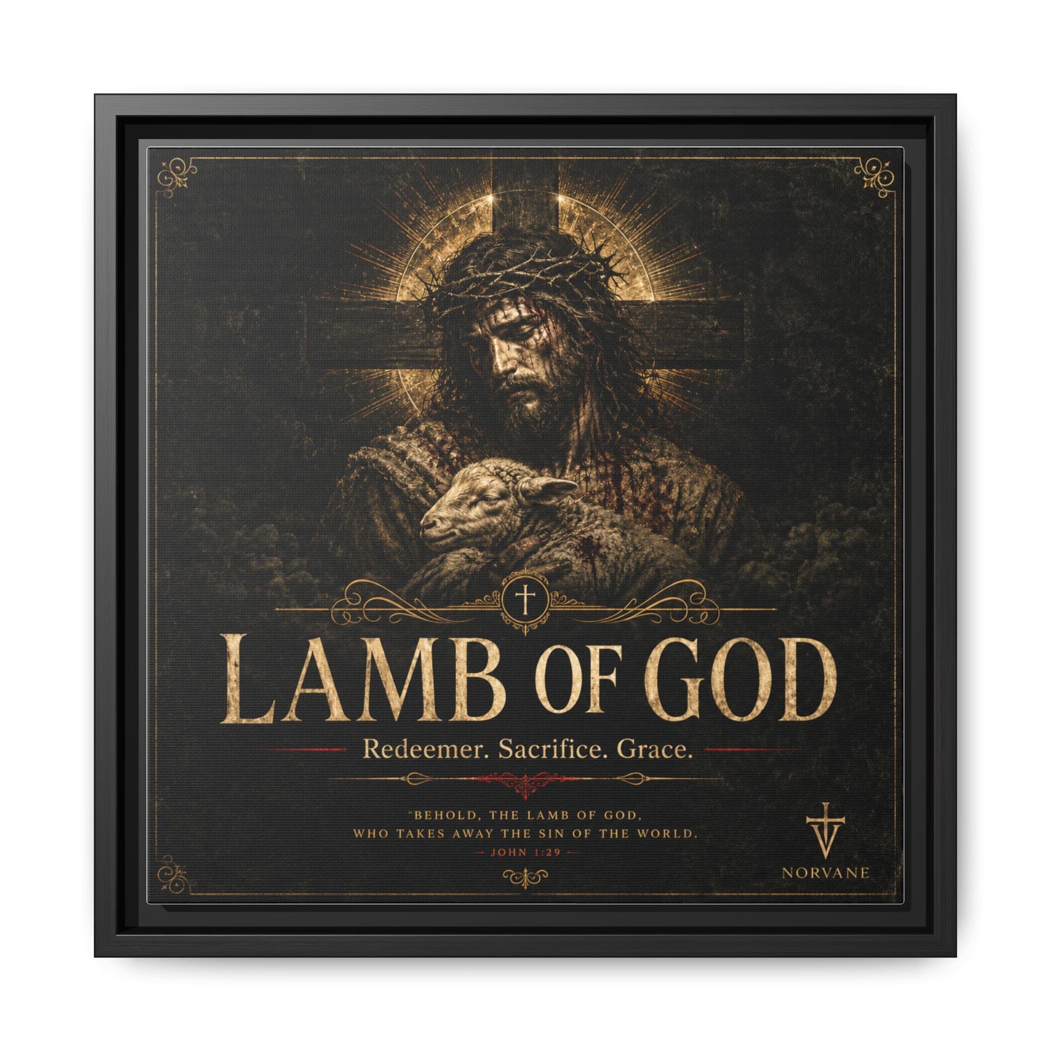 Lamb of God Matte Canvas Print — 'Redeemer. Sacrifice. Grace.' Framed Religious Wall Art Canvas Printify 14" x 14" 1.25" Black