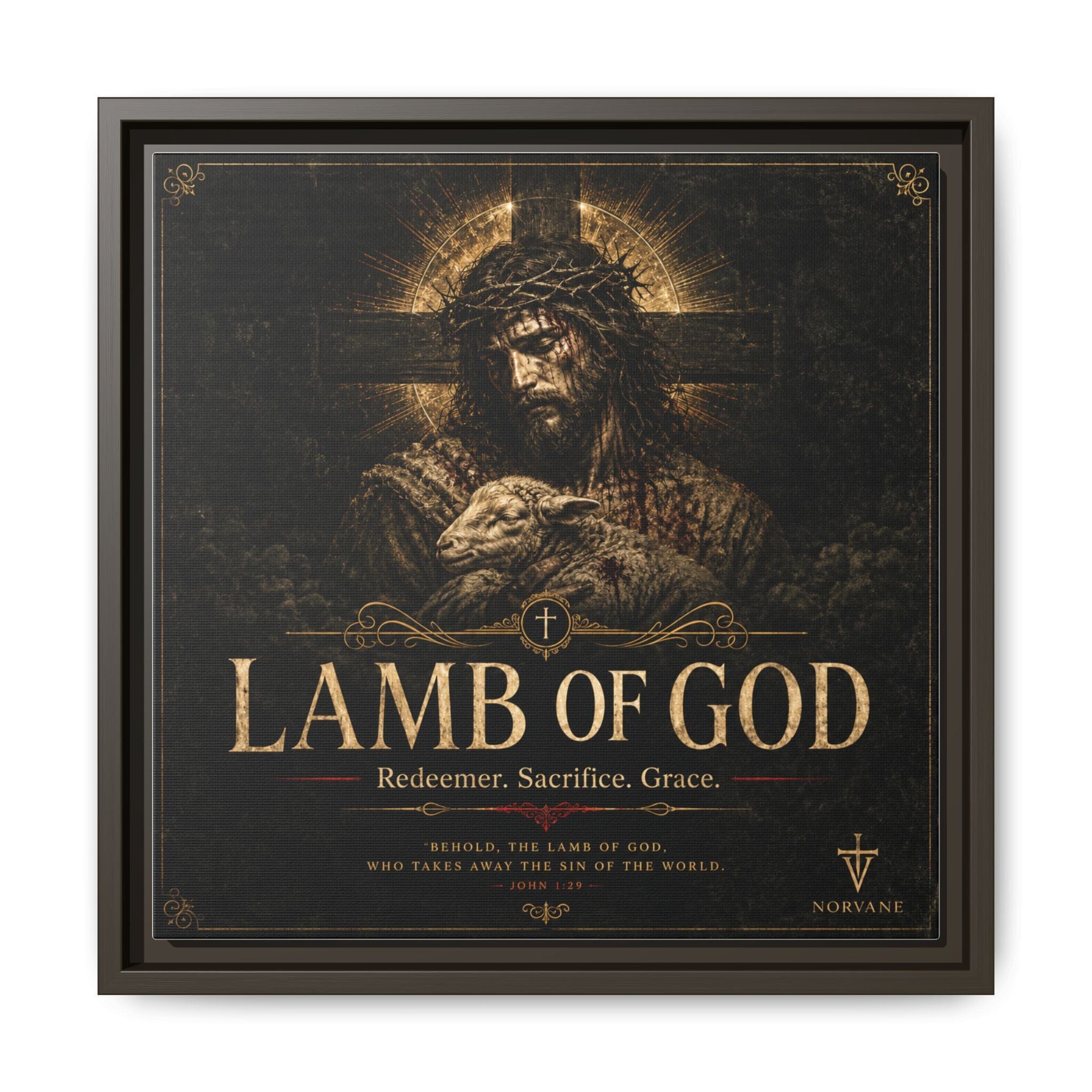 Lamb of God Matte Canvas Print — 'Redeemer. Sacrifice. Grace.' Framed Religious Wall Art Canvas Printify 14" x 14" 1.25" Espresso