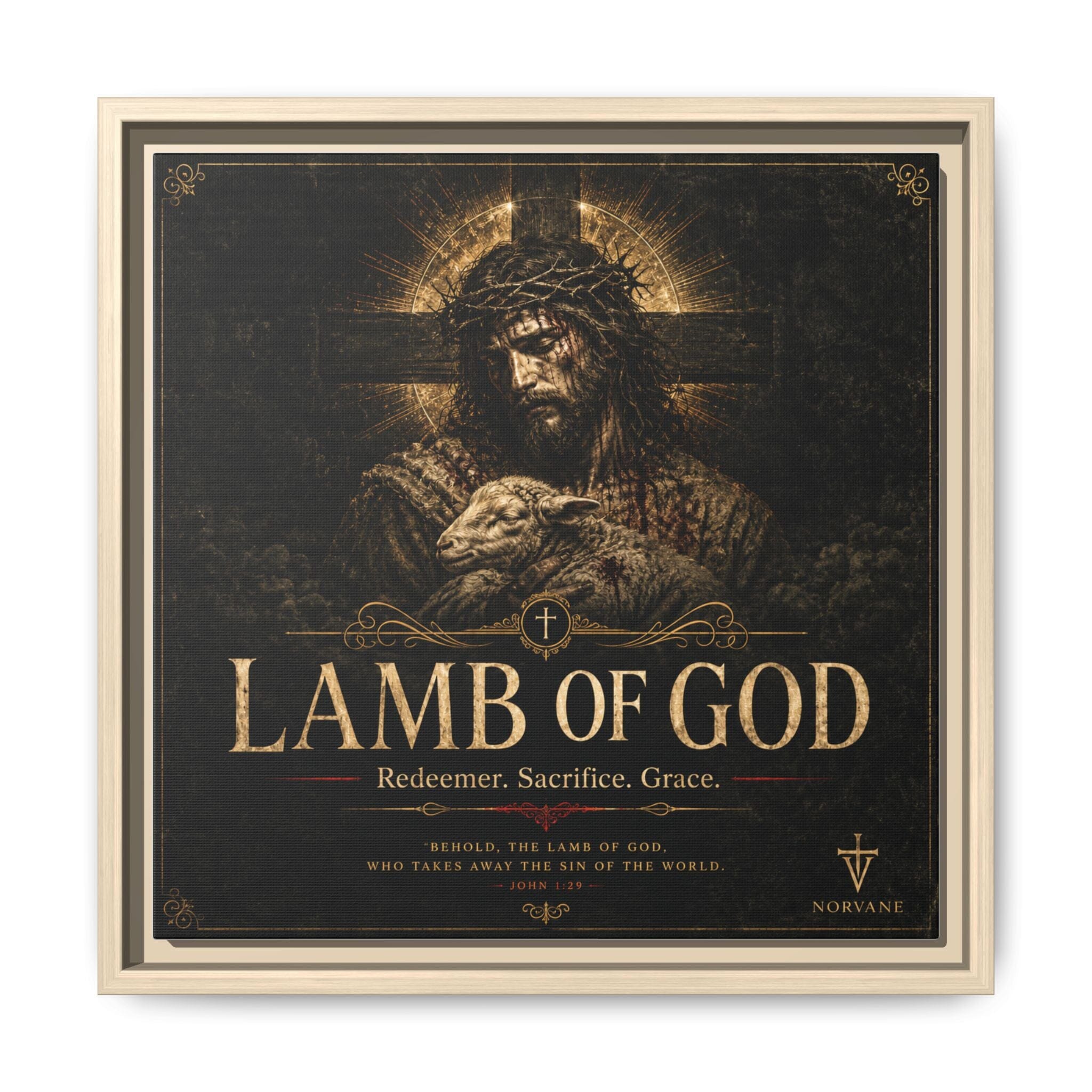 Lamb of God Matte Canvas Print — 'Redeemer. Sacrifice. Grace.' Framed Religious Wall Art Canvas Printify 14" x 14" 1.25" Natural