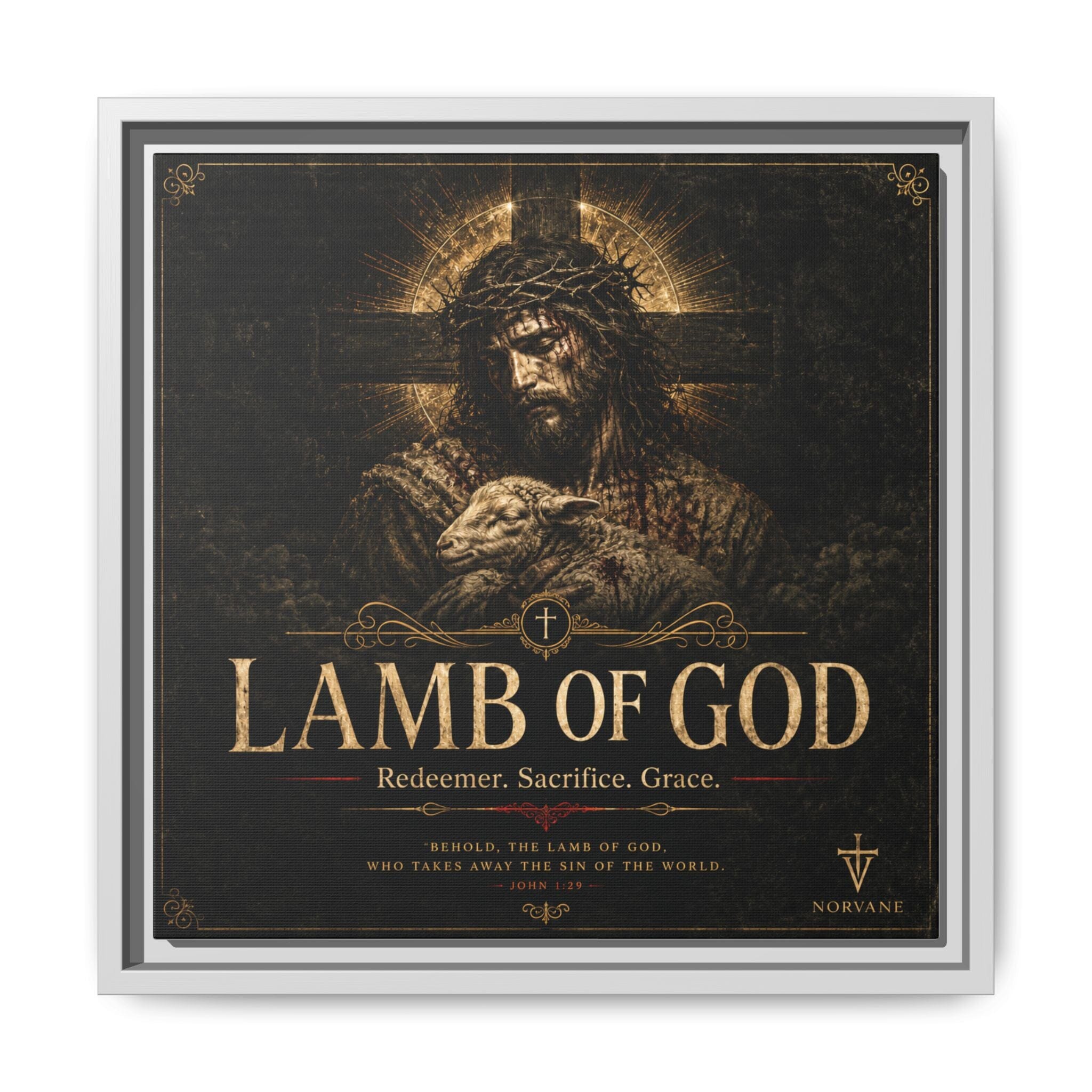 Lamb of God Matte Canvas Print — 'Redeemer. Sacrifice. Grace.' Framed Religious Wall Art Canvas Printify 14" x 14" 1.25" White