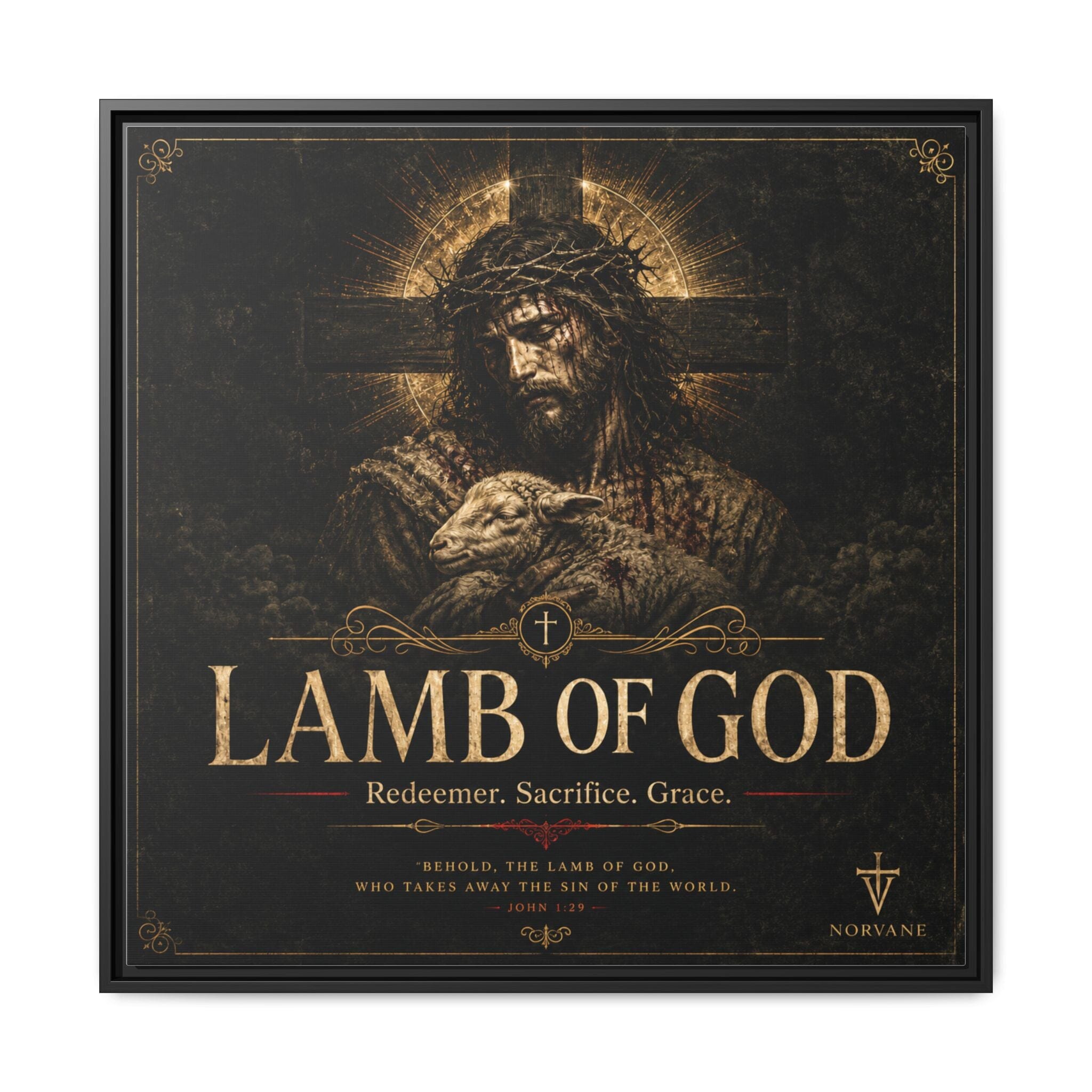 Lamb of God Matte Canvas Print — 'Redeemer. Sacrifice. Grace.' Framed Religious Wall Art Canvas Printify 30″ x 30″ 1.25" Black