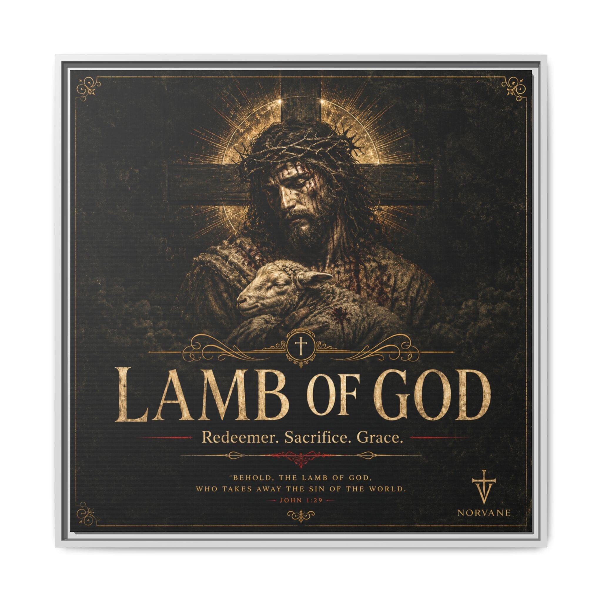 Lamb of God Matte Canvas Print — 'Redeemer. Sacrifice. Grace.' Framed Religious Wall Art Canvas Printify 30″ x 30″ 1.25" White
