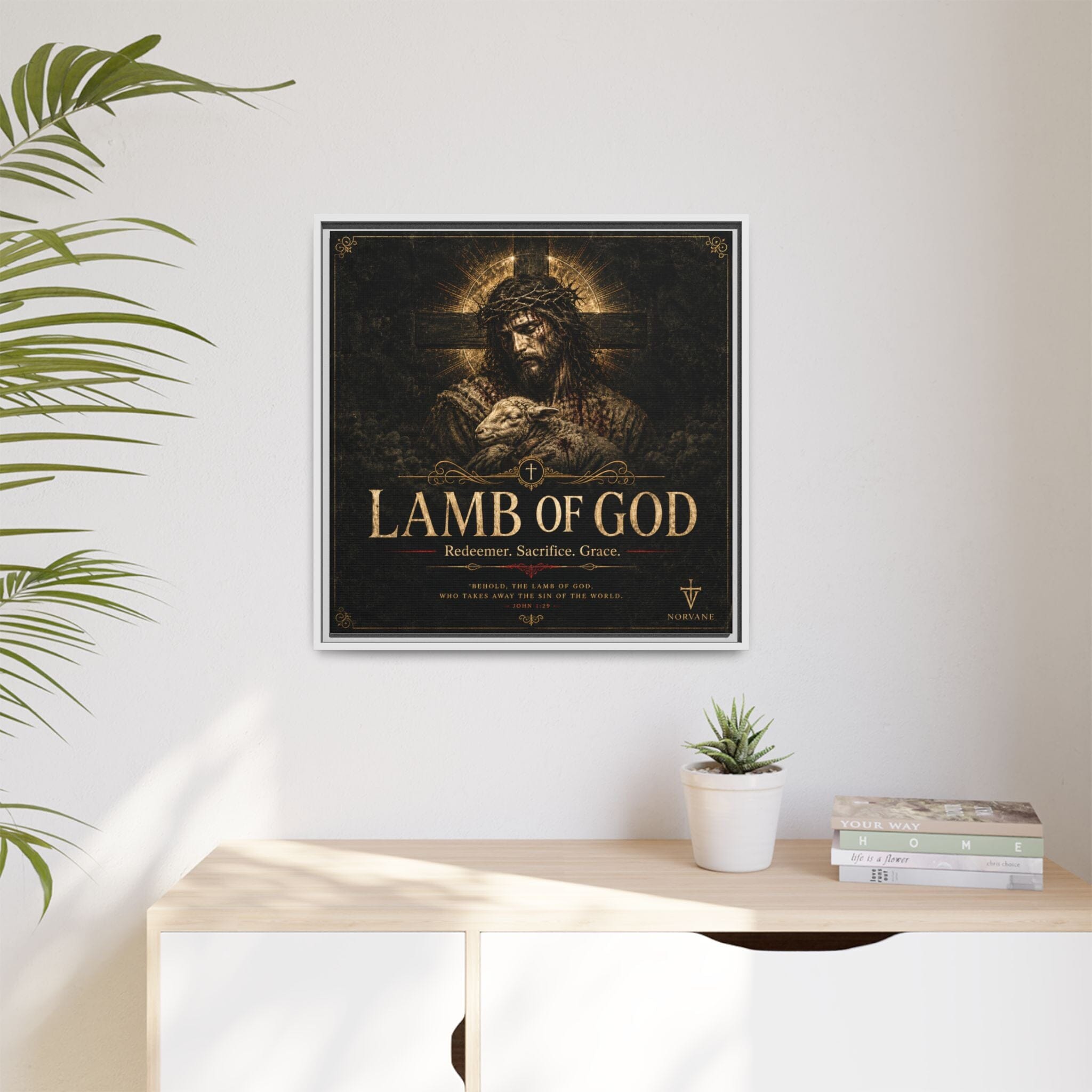 Lamb of God Matte Canvas Print — 'Redeemer. Sacrifice. Grace.' Framed Religious Wall Art Canvas Printify 
