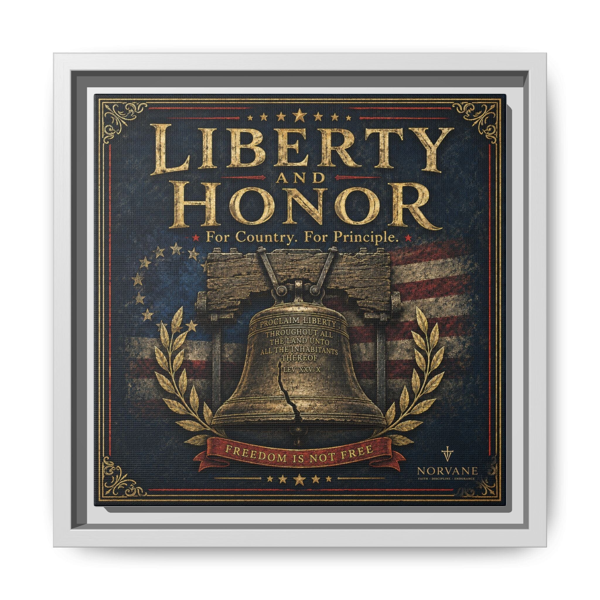 Liberty and Honor Framed Canvas Wall Art — Patriotic Bell Print (Freedom Is Not Free) Canvas Printify 10″ x 10″ 1.25" White