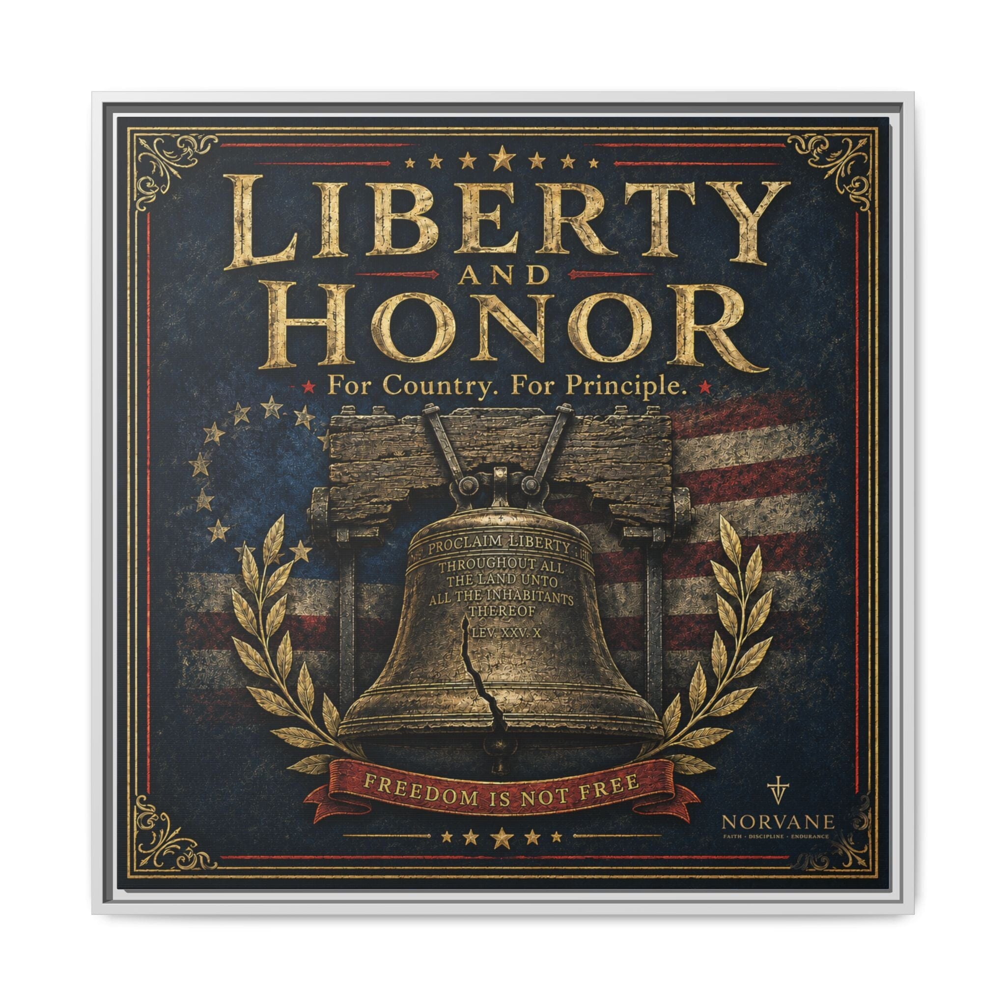 Liberty and Honor Framed Canvas Wall Art — Patriotic Bell Print (Freedom Is Not Free) Canvas Printify 30″ x 30″ 1.25" White