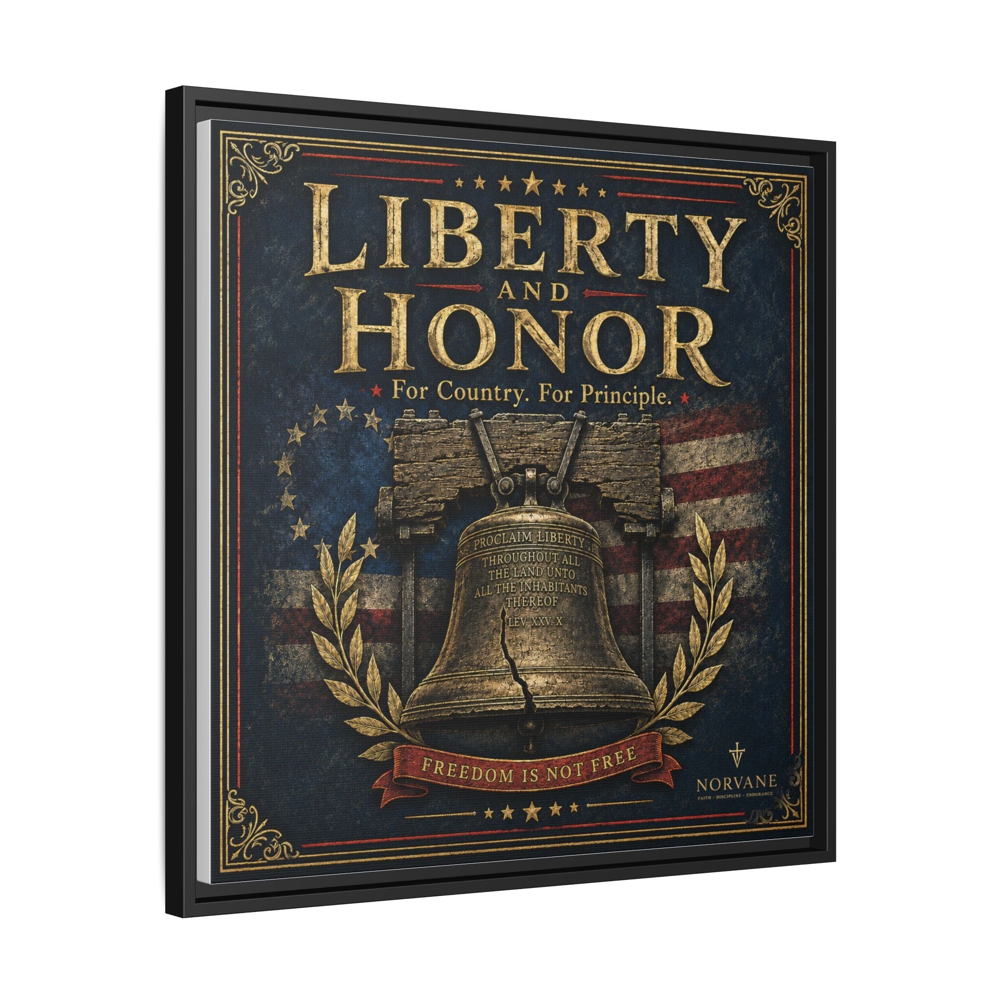Liberty and Honor Framed Canvas Wall Art — Patriotic Bell Print (Freedom Is Not Free) Canvas Printify 