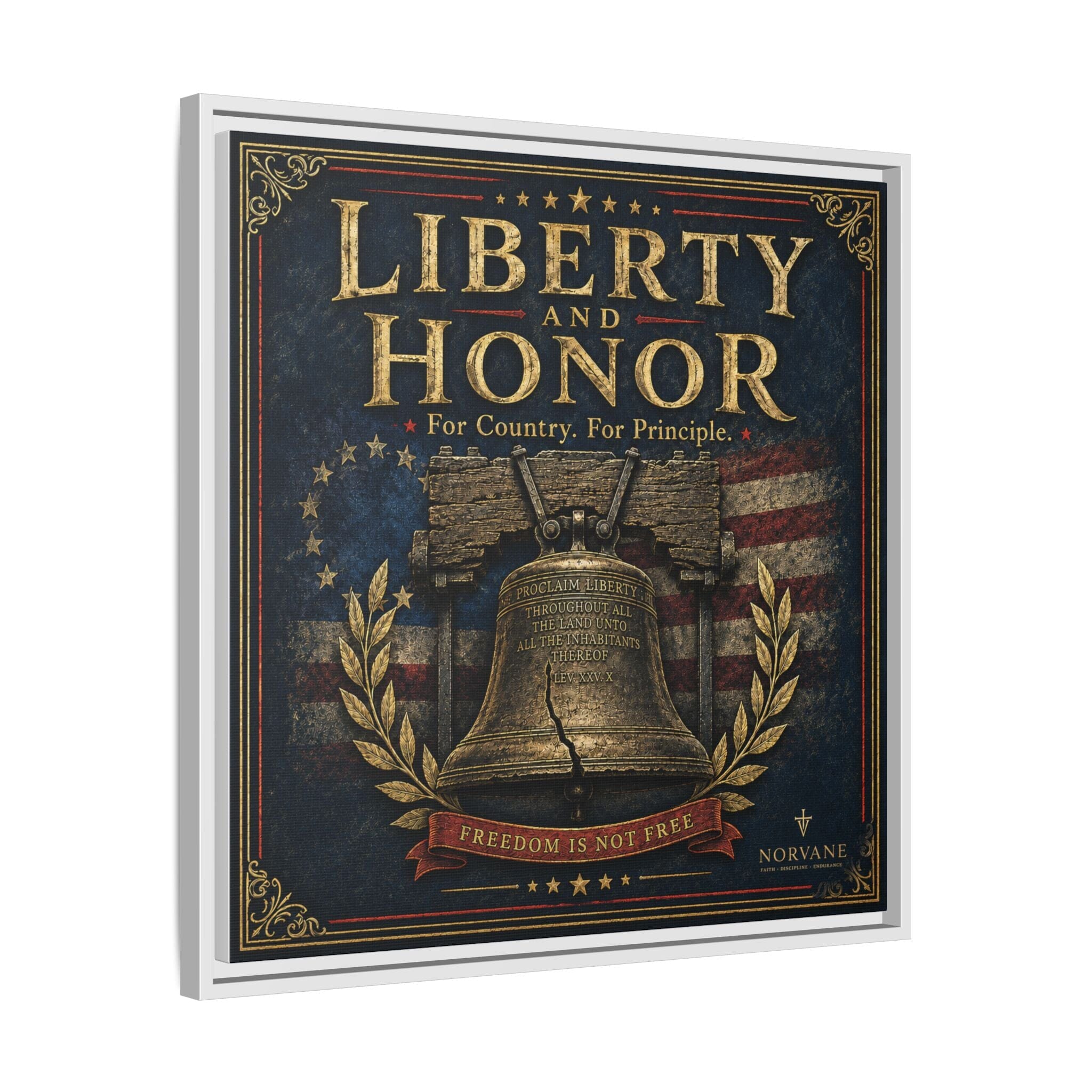 Liberty and Honor Framed Canvas Wall Art — Patriotic Bell Print (Freedom Is Not Free) Canvas Printify 