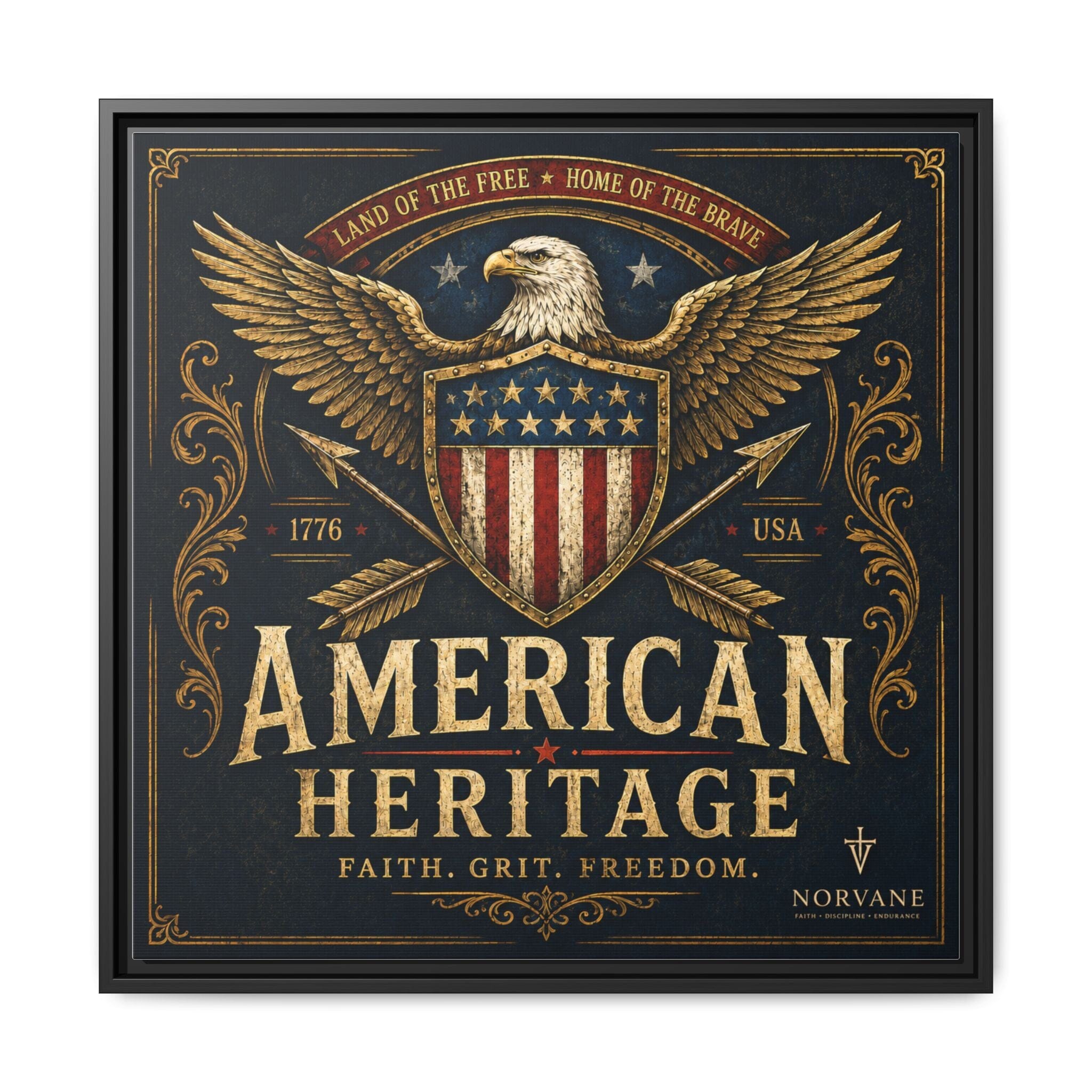 Norvane American Heritage Canvas Print – Patriotic Eagle Framed Wall Art in Black