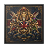 Norvane Britannia Lion Framed Canvas – Union Jack Crest Wall Art in Black