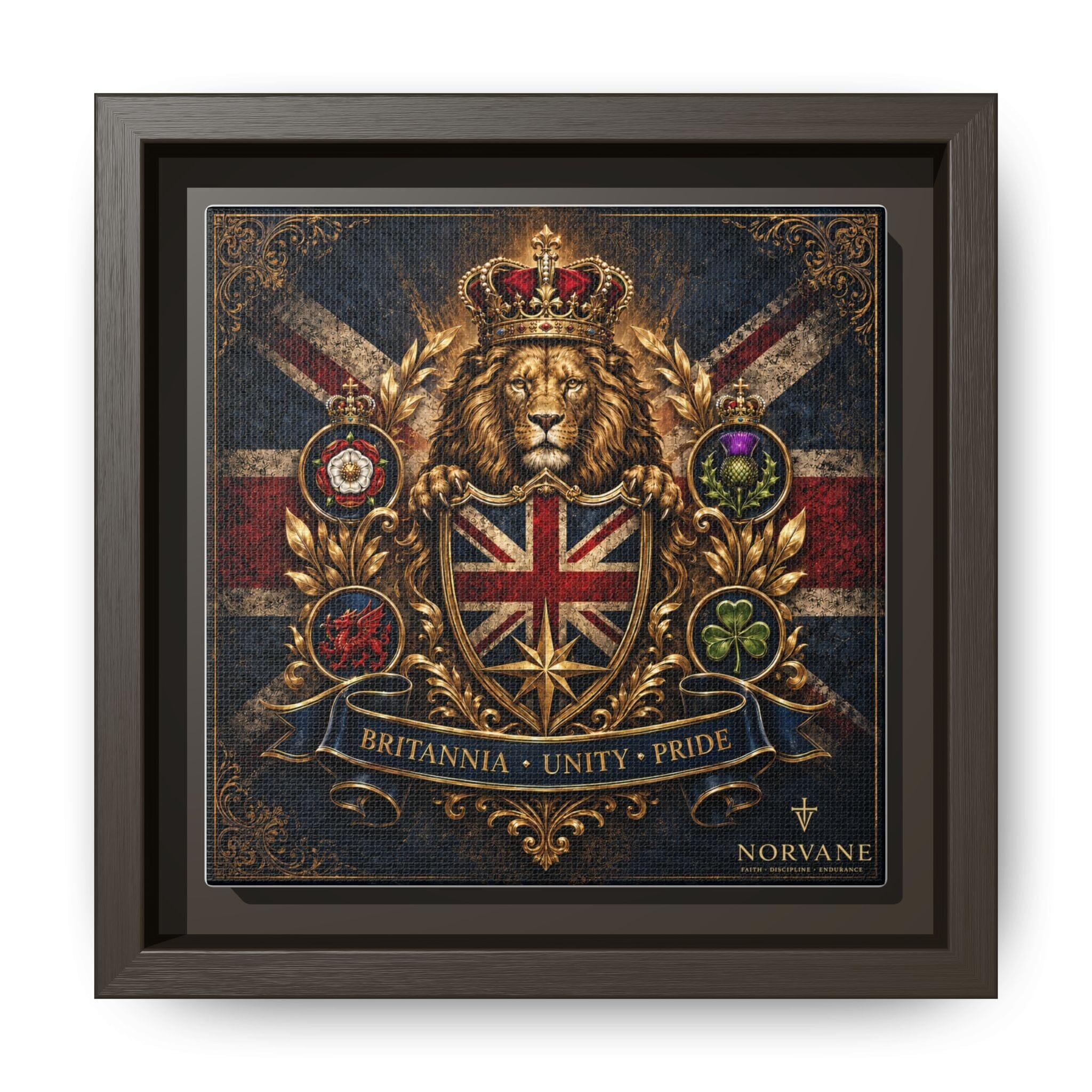 Norvane Britannia Lion Framed Canvas – Union Jack Crest Wall Art in Espresso – view 19