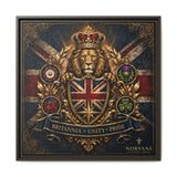Norvane Britannia Lion Framed Canvas – Union Jack Crest Wall Art in Espresso