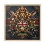 Norvane Britannia Lion Framed Canvas – Union Jack Crest Wall Art in Natural