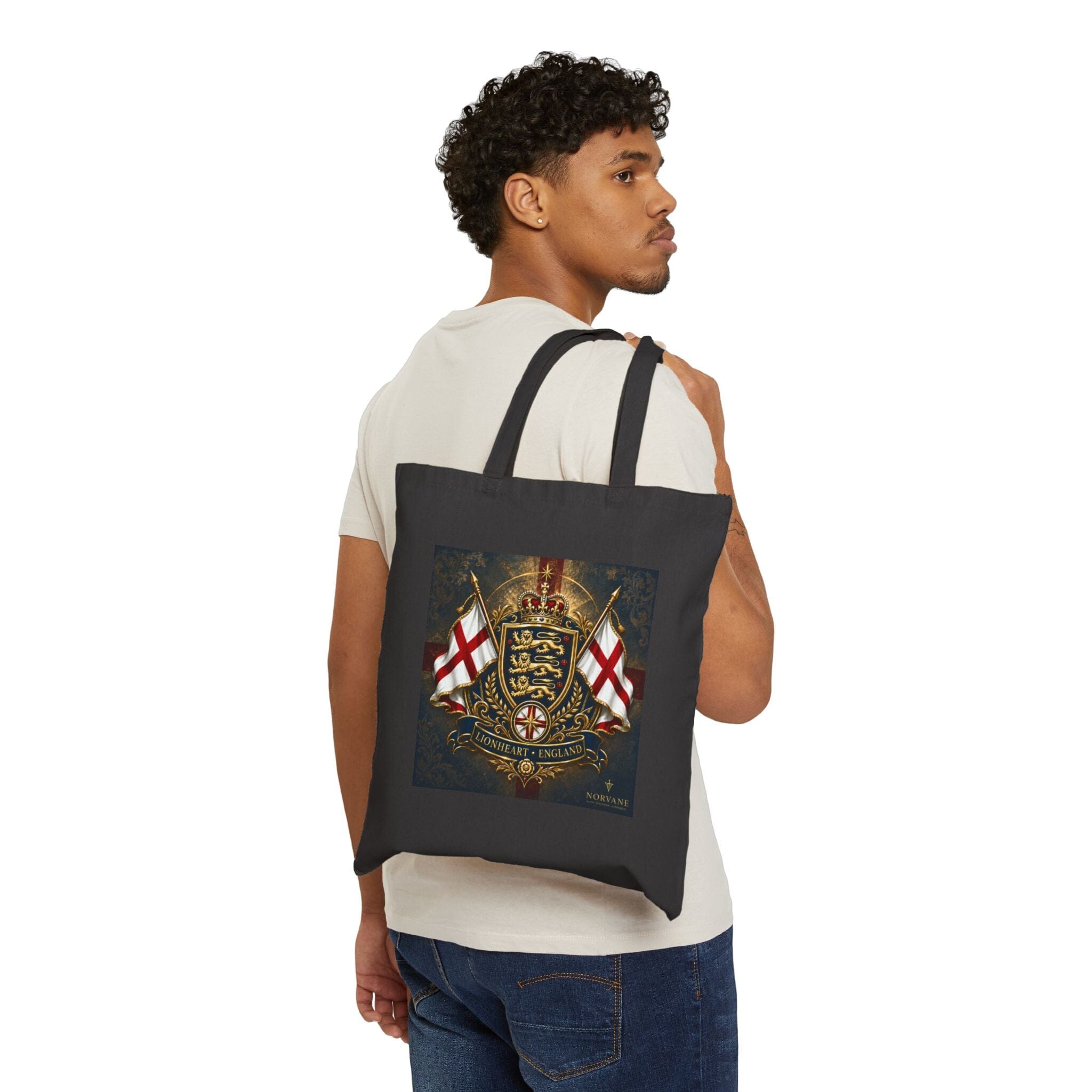 Norvane British Crest Tote Bag – St George Flag Heritage Shield Design in Black