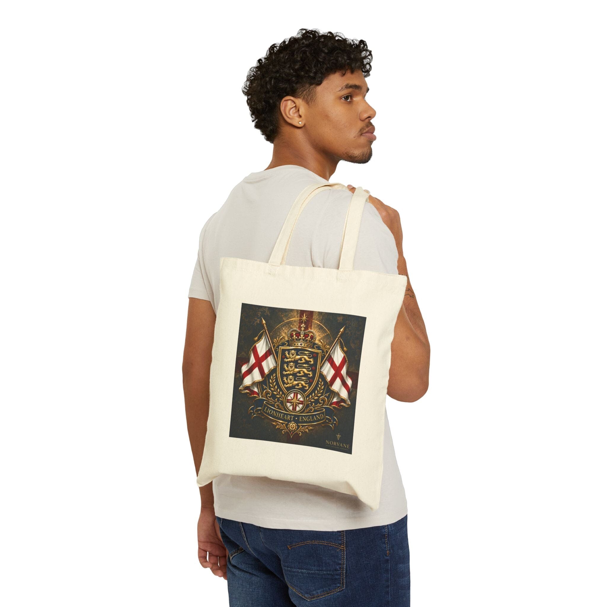 Norvane British Crest Tote Bag – St George Flag Heritage Shield Design in Natural