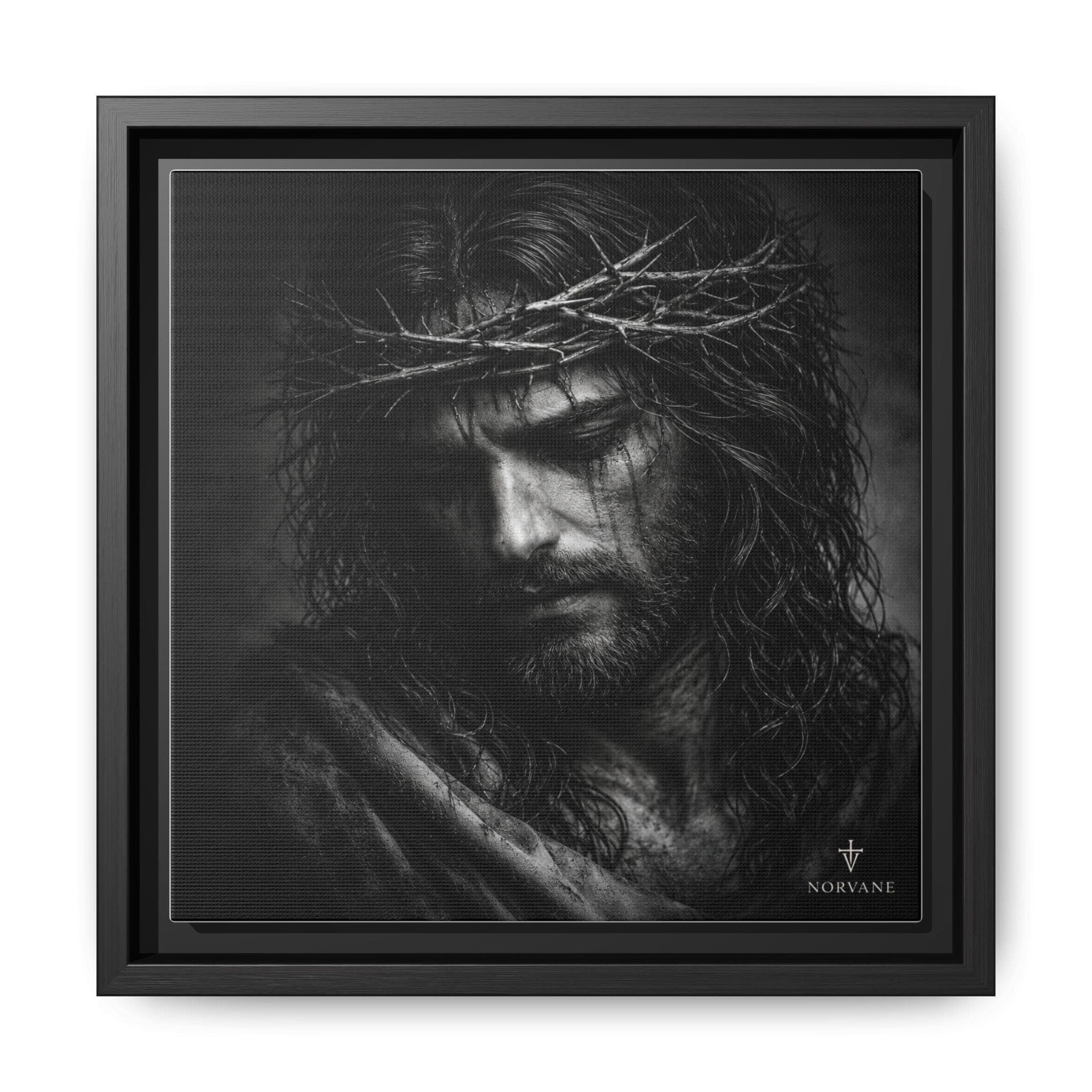 Norvane Crown of Sorrow Jesus Canvas Print – Monochrome Christian Wall Art Canvas Printify 10″ x 10″ 1.25" Black