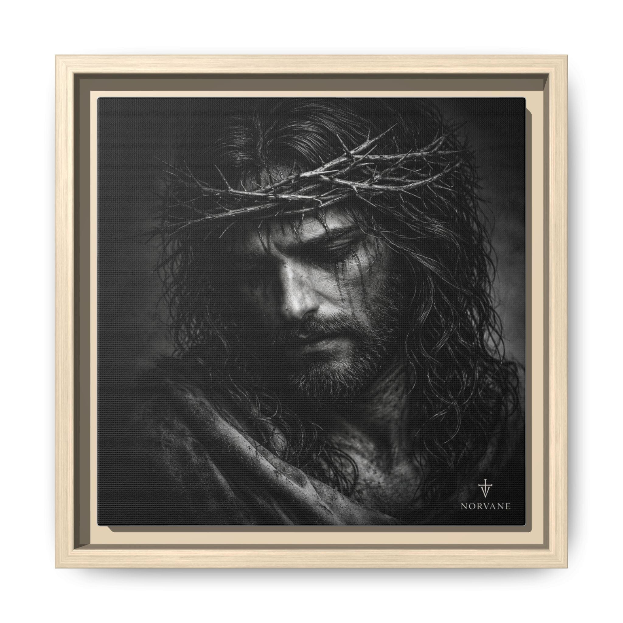 Norvane Crown of Sorrow Jesus Canvas Print – Monochrome Christian Wall Art Canvas Printify 10″ x 10″ 1.25" Natural