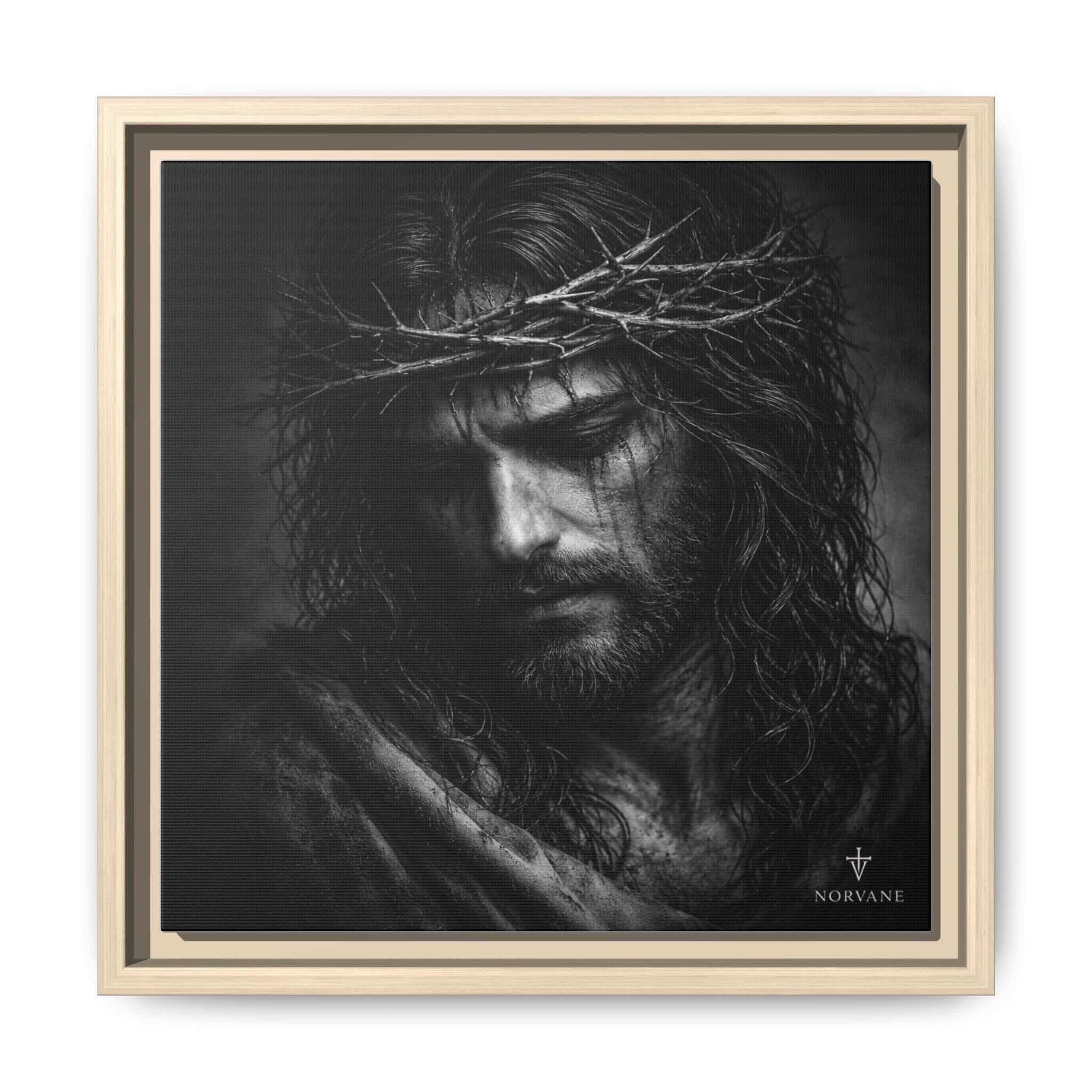 Norvane Crown of Sorrow Jesus Canvas Print – Monochrome Christian Wall Art Canvas Printify 12″ x 12″ 1.25" Natural