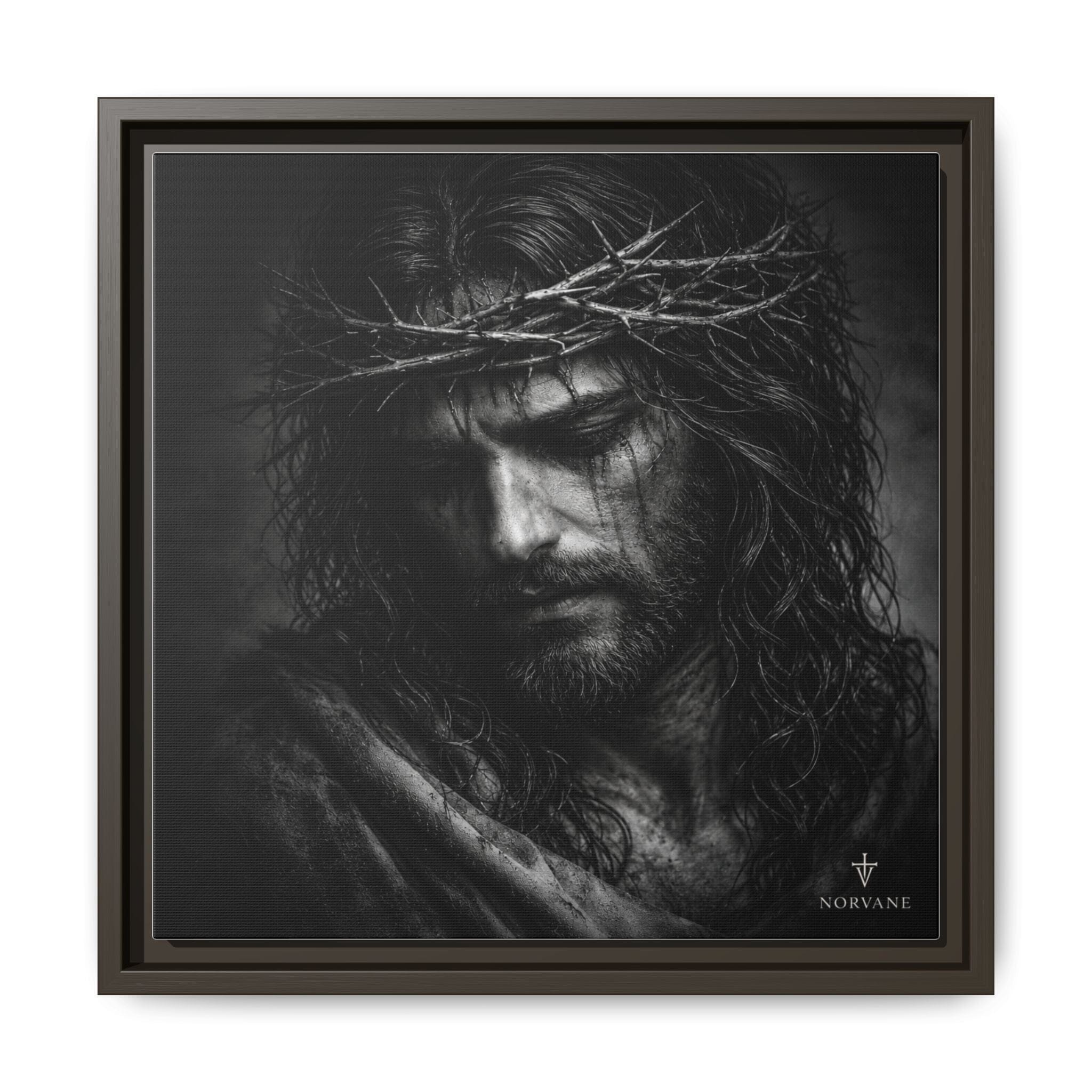 Norvane Crown of Sorrow Jesus Canvas Print – Monochrome Christian Wall Art Canvas Printify 14" x 14" 1.25" Espresso