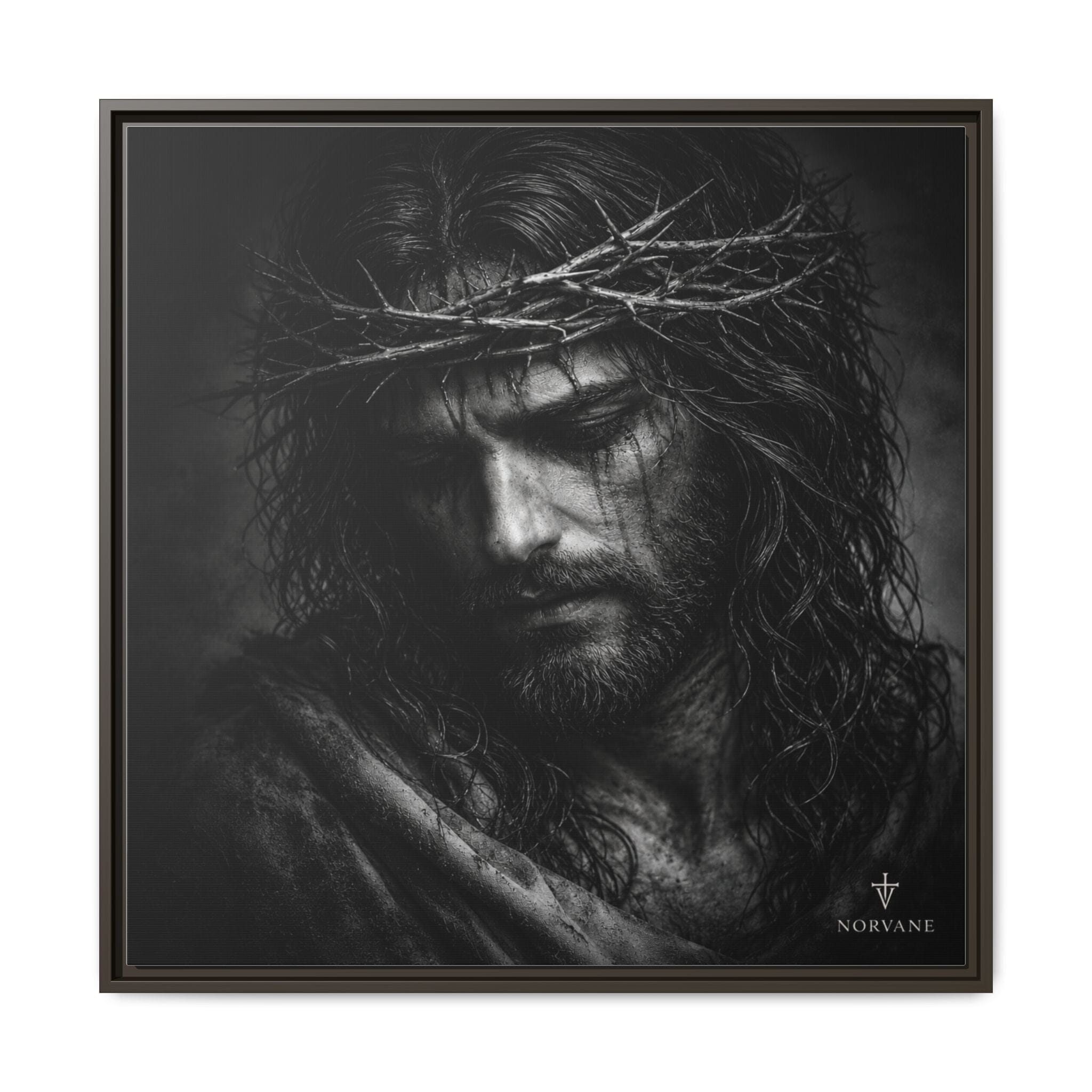 Norvane Crown of Sorrow Jesus Canvas Print – Monochrome Christian Wall Art Canvas Printify 30″ x 30″ 1.25" Espresso