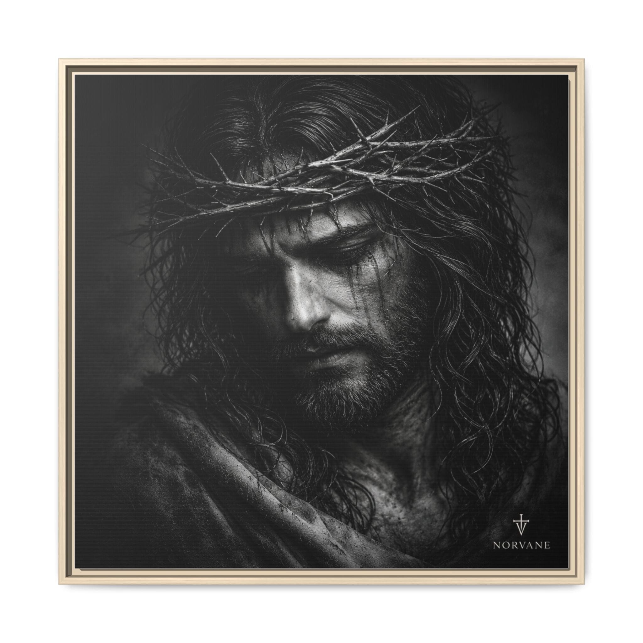 Norvane Crown of Sorrow Jesus Canvas Print – Monochrome Christian Wall Art Canvas Printify 30″ x 30″ 1.25" Natural