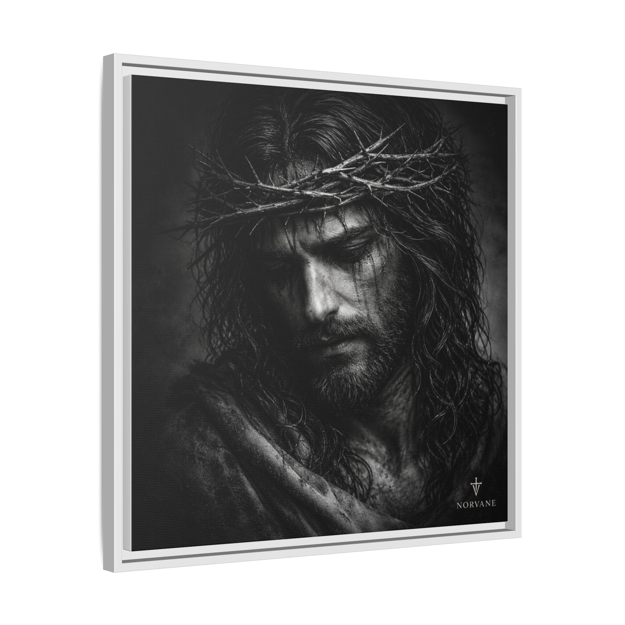 Norvane Crown of Sorrow Jesus Canvas Print – Monochrome Christian Wall Art Canvas Printify 