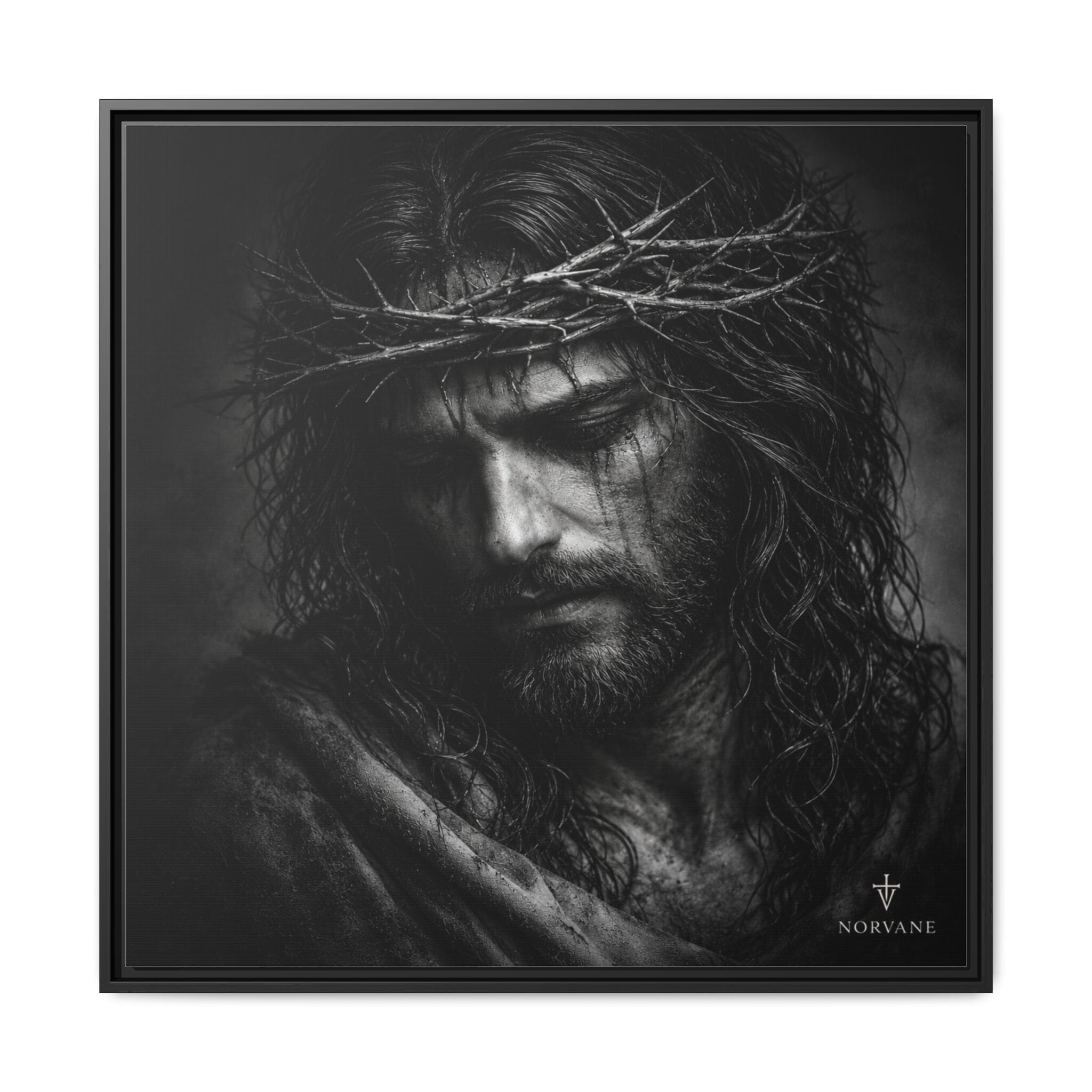 Norvane Crown of Sorrow Jesus Canvas Print – Monochrome Christian Wall Art in Black – view 11