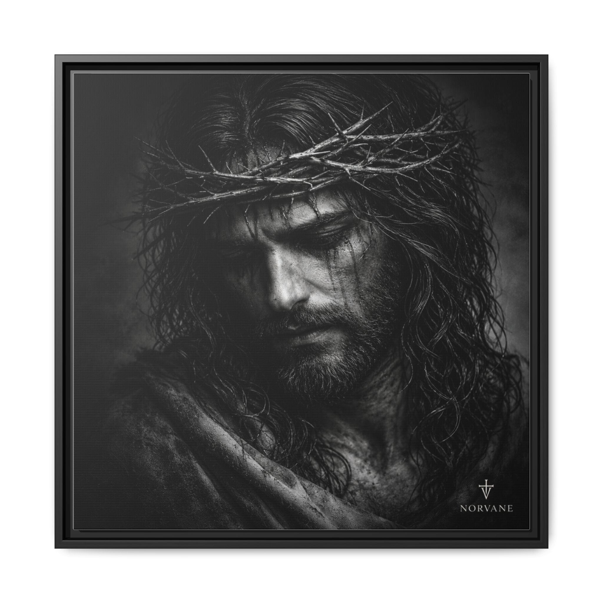 Norvane Crown of Sorrow Jesus Canvas Print – Monochrome Christian Wall Art in Black