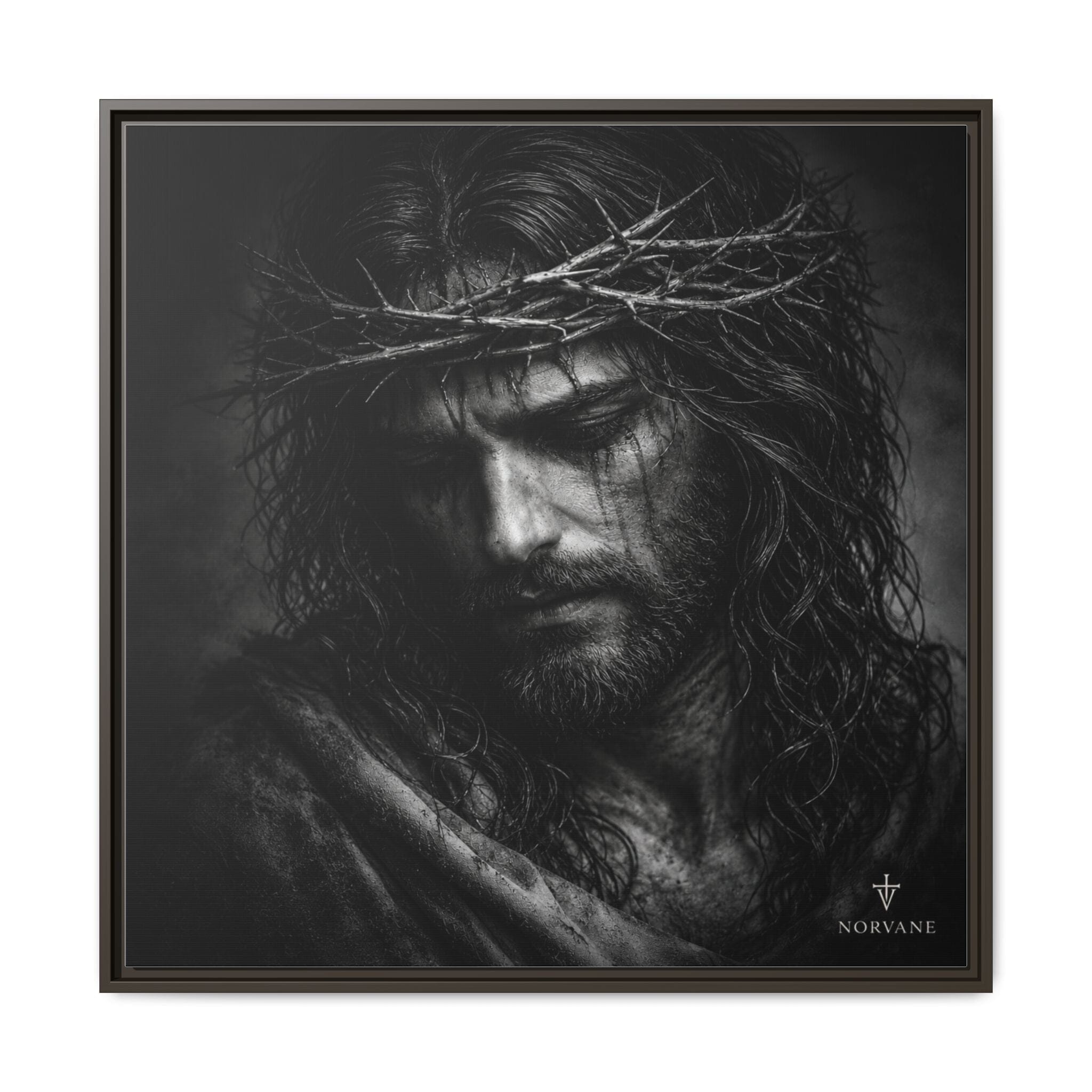 Norvane Crown of Sorrow Jesus Canvas Print – Monochrome Christian Wall Art in Espresso – view 9