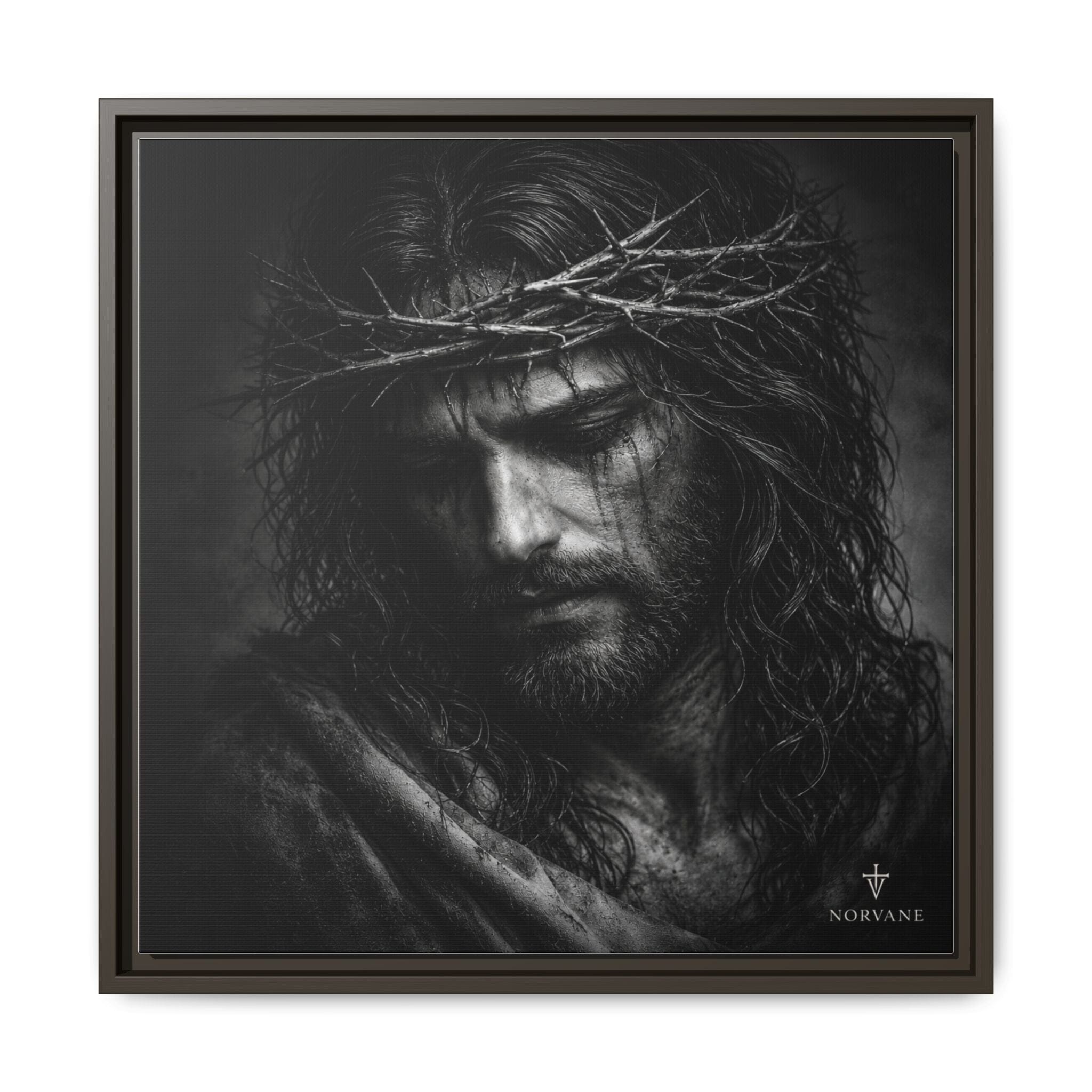 Norvane Crown of Sorrow Jesus Canvas Print – Monochrome Christian Wall Art in Espresso – view 22