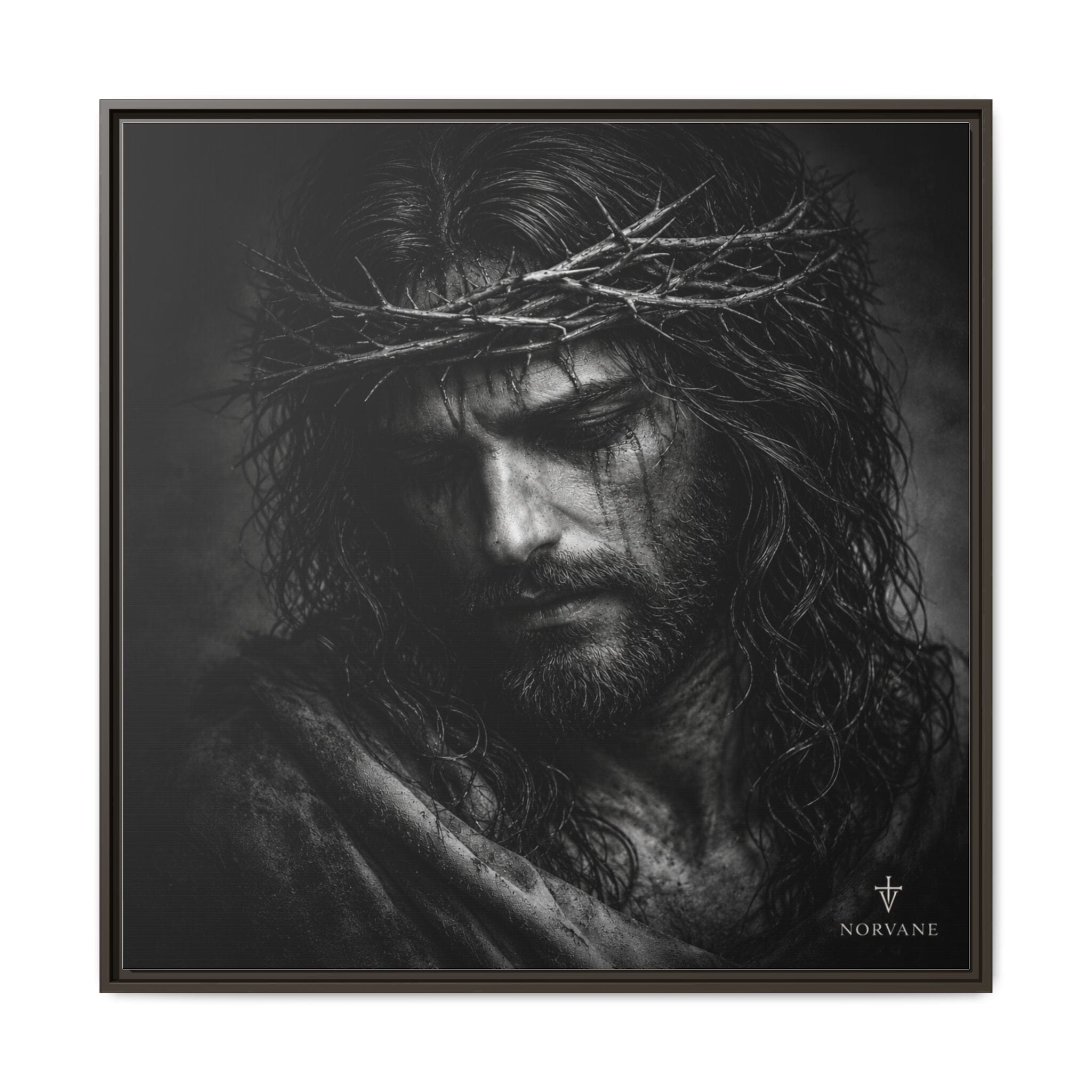 Norvane Crown of Sorrow Jesus Canvas Print – Monochrome Christian Wall Art in Espresso – view 28