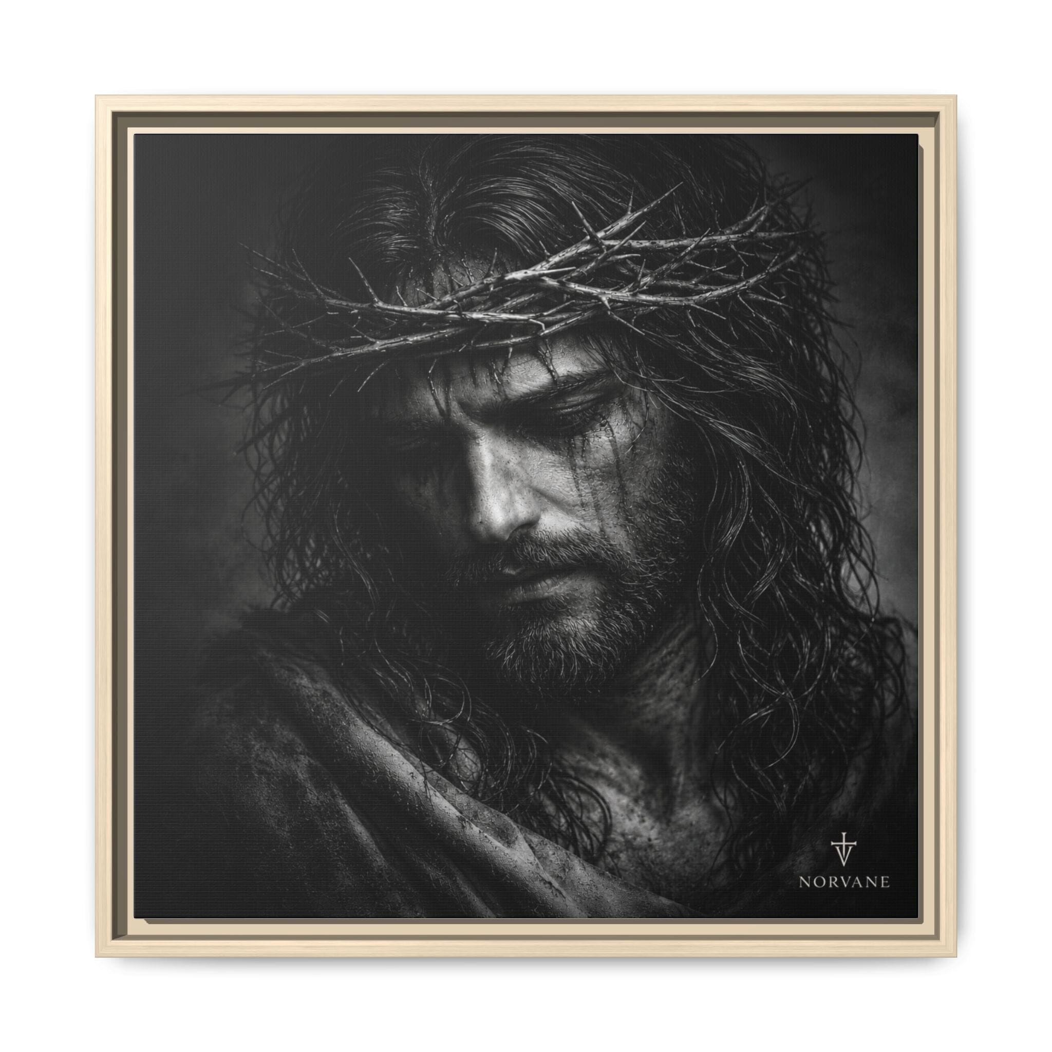Norvane Crown of Sorrow Jesus Canvas Print – Monochrome Christian Wall Art in Natural – view 23