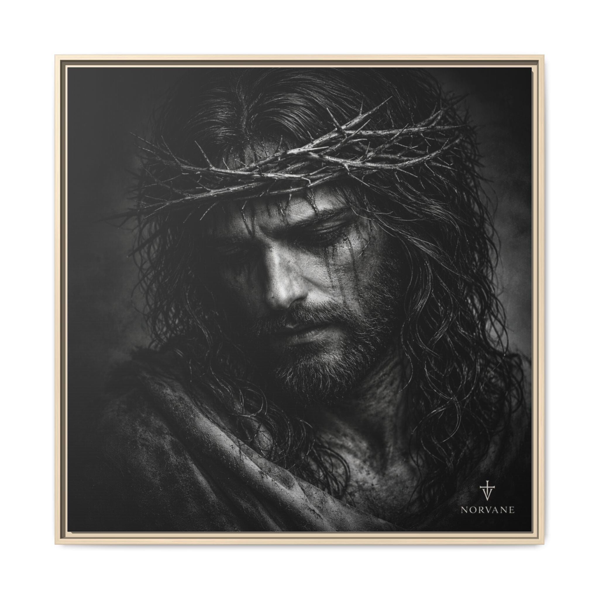 Norvane Crown of Sorrow Jesus Canvas Print – Monochrome Christian Wall Art in Natural – view 27