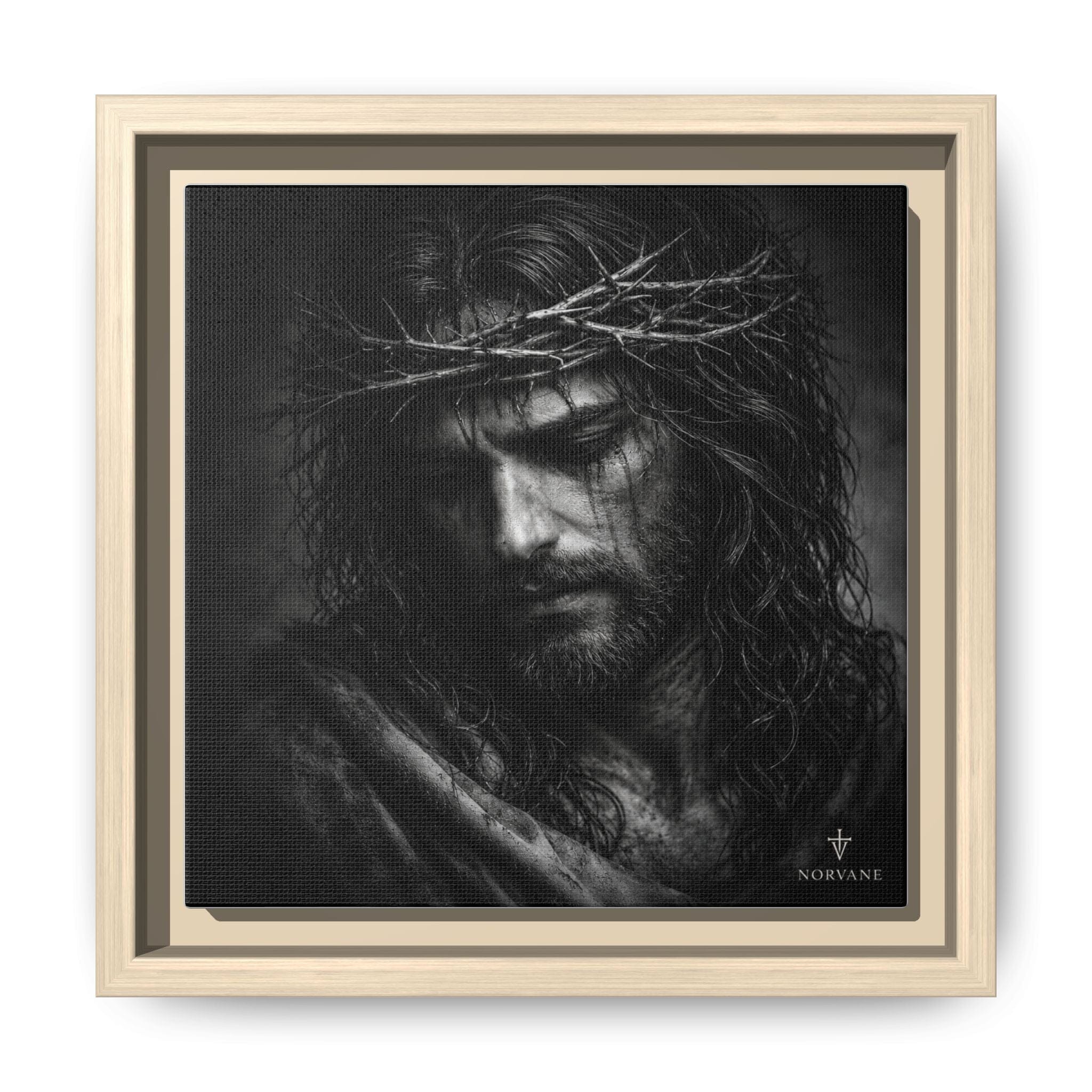 Norvane Crown of Sorrow Jesus Canvas Print – Monochrome Christian Wall Art in Natural – view 8
