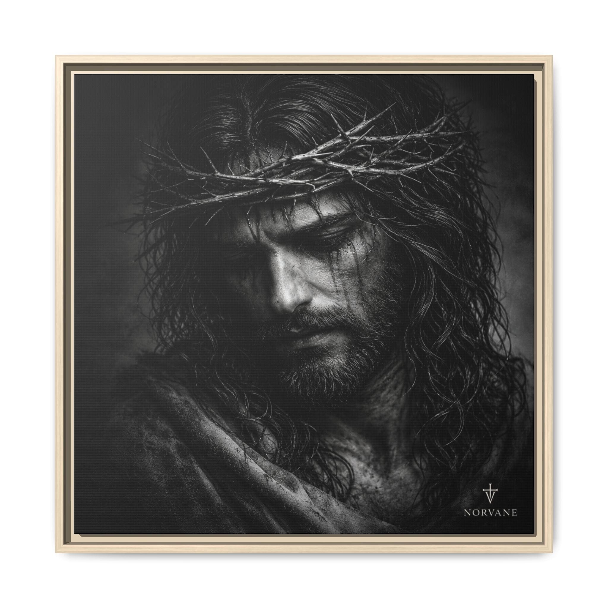 Norvane Crown of Sorrow Jesus Canvas Print – Monochrome Christian Wall Art in Natural
