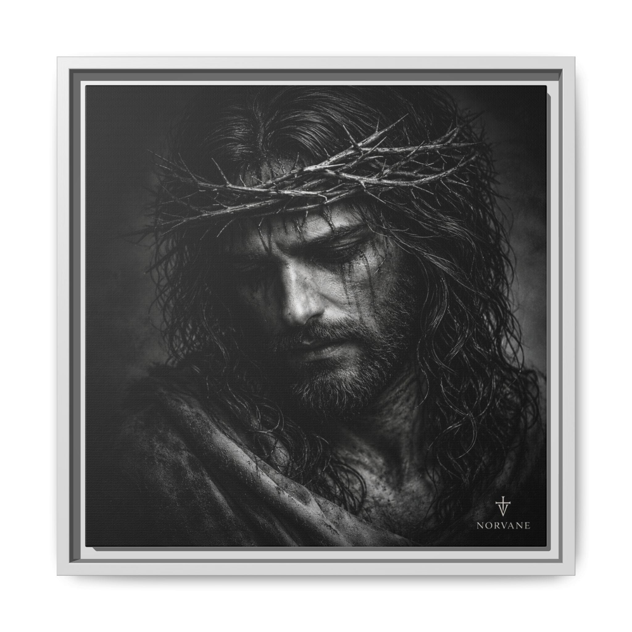 Norvane Crown of Sorrow Jesus Canvas Print – Monochrome Christian Wall Art in White – view 15
