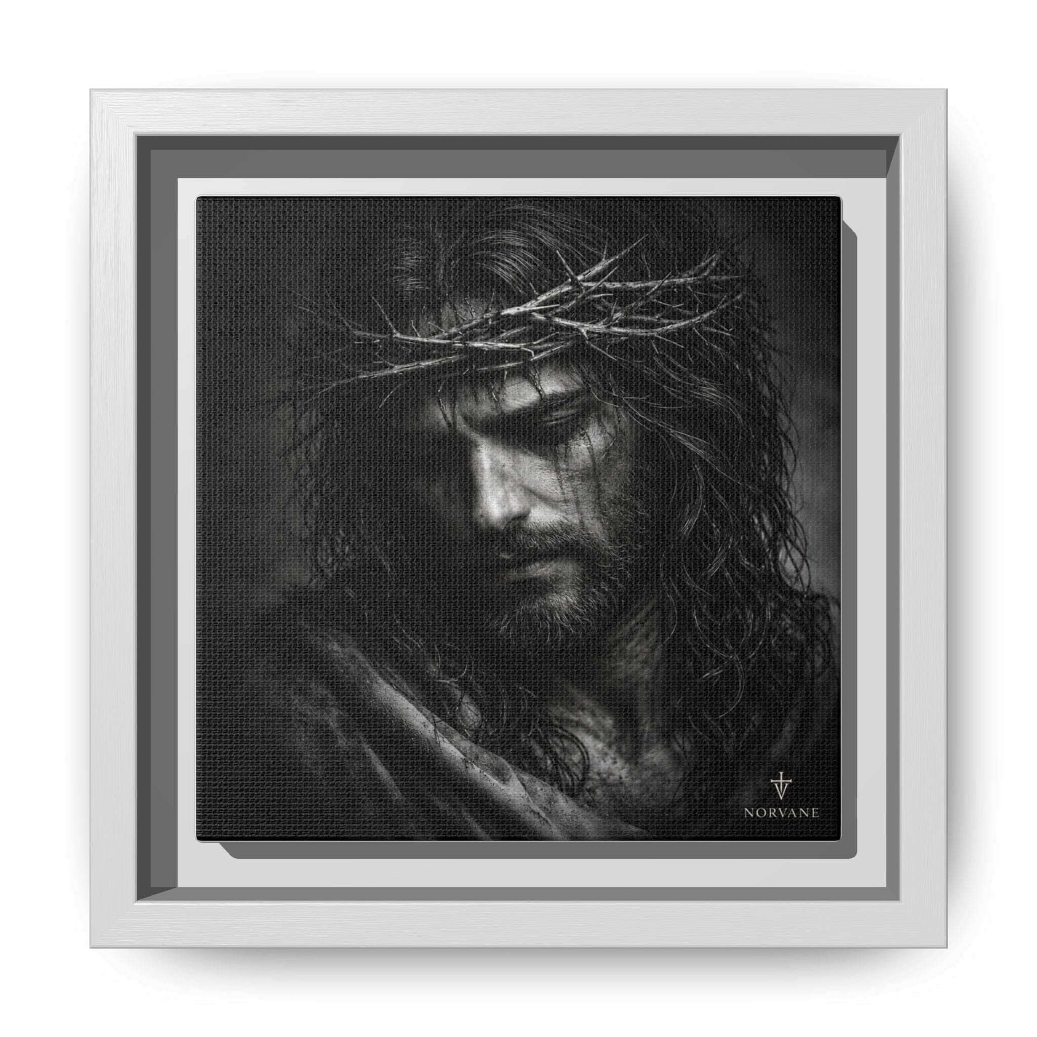 Norvane Crown of Sorrow Jesus Canvas Print – Monochrome Christian Wall Art in White – view 17