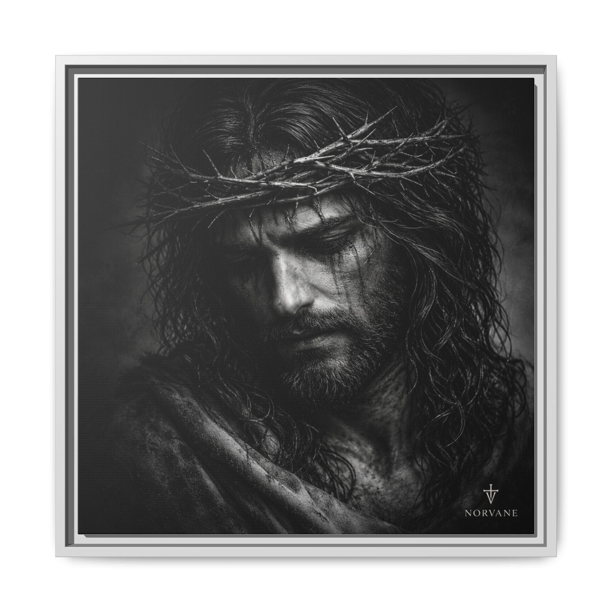 Norvane Crown of Sorrow Jesus Canvas Print – Monochrome Christian Wall Art in White – view 24