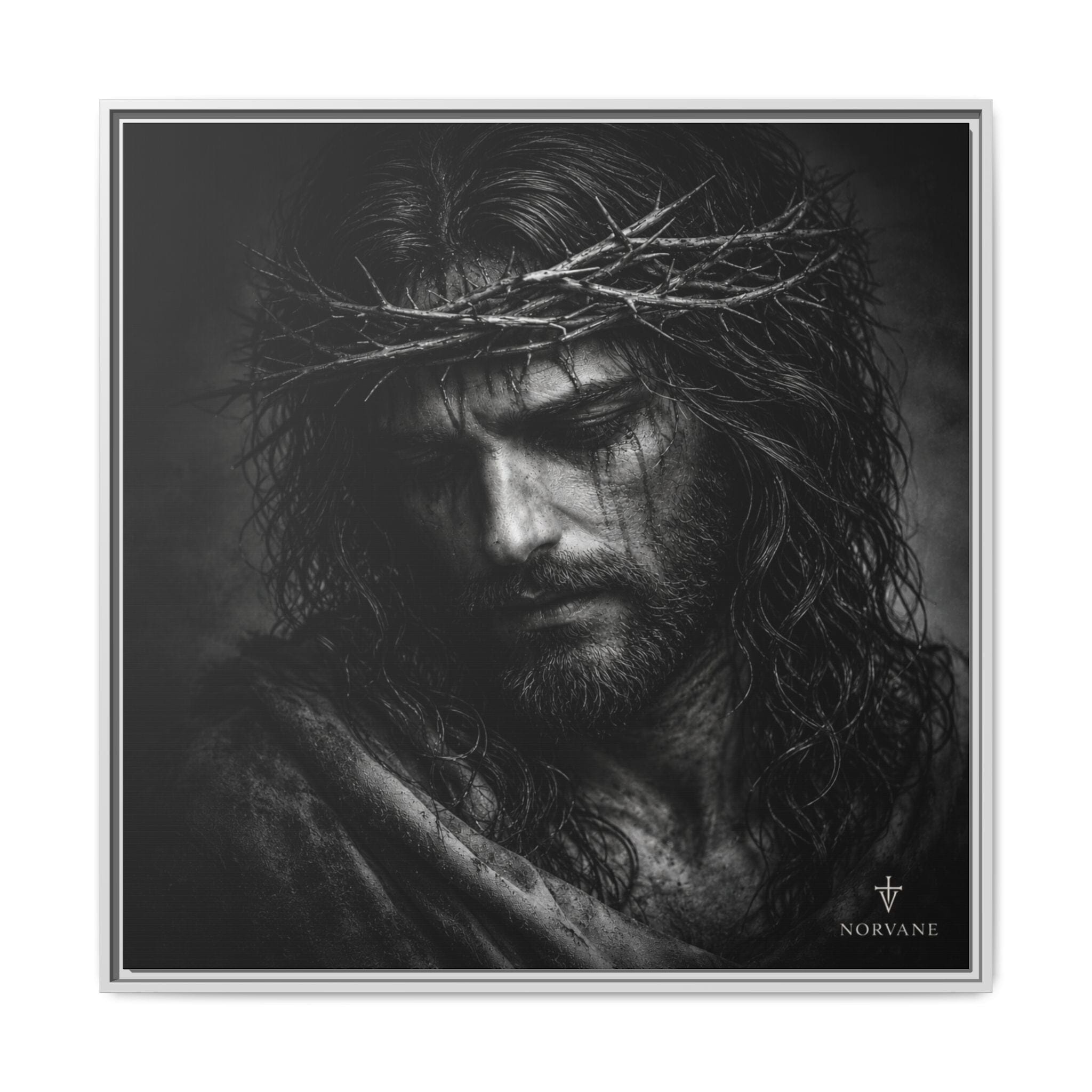 Norvane Crown of Sorrow Jesus Canvas Print – Monochrome Christian Wall Art in White – view 25