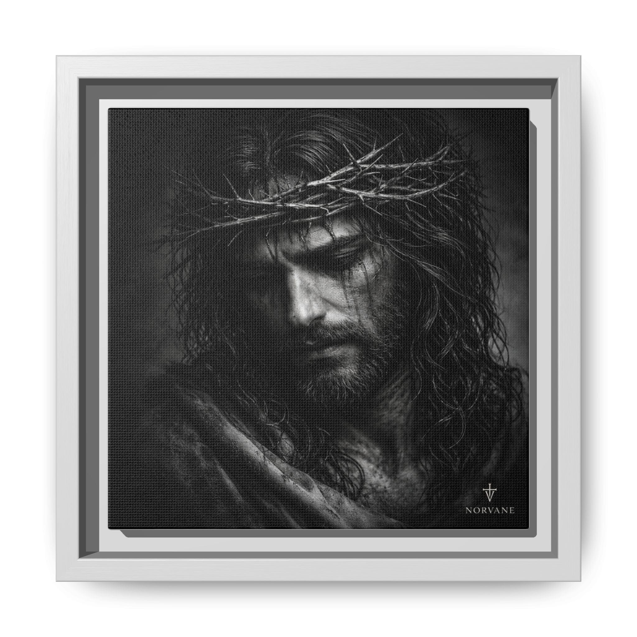 Norvane Crown of Sorrow Jesus Canvas Print – Monochrome Christian Wall Art in White – view 5