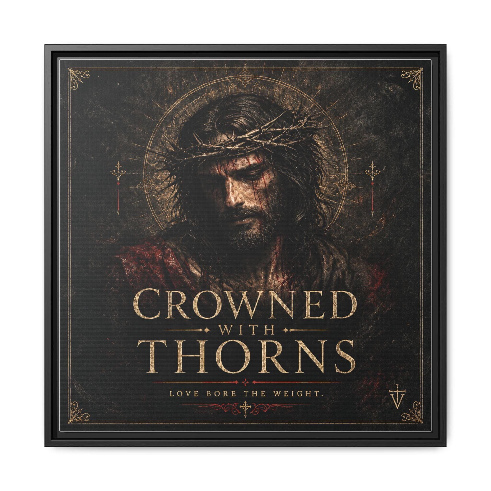 Norvane Crowned with Thorns Framed Canvas – Religious Wall Art in Black