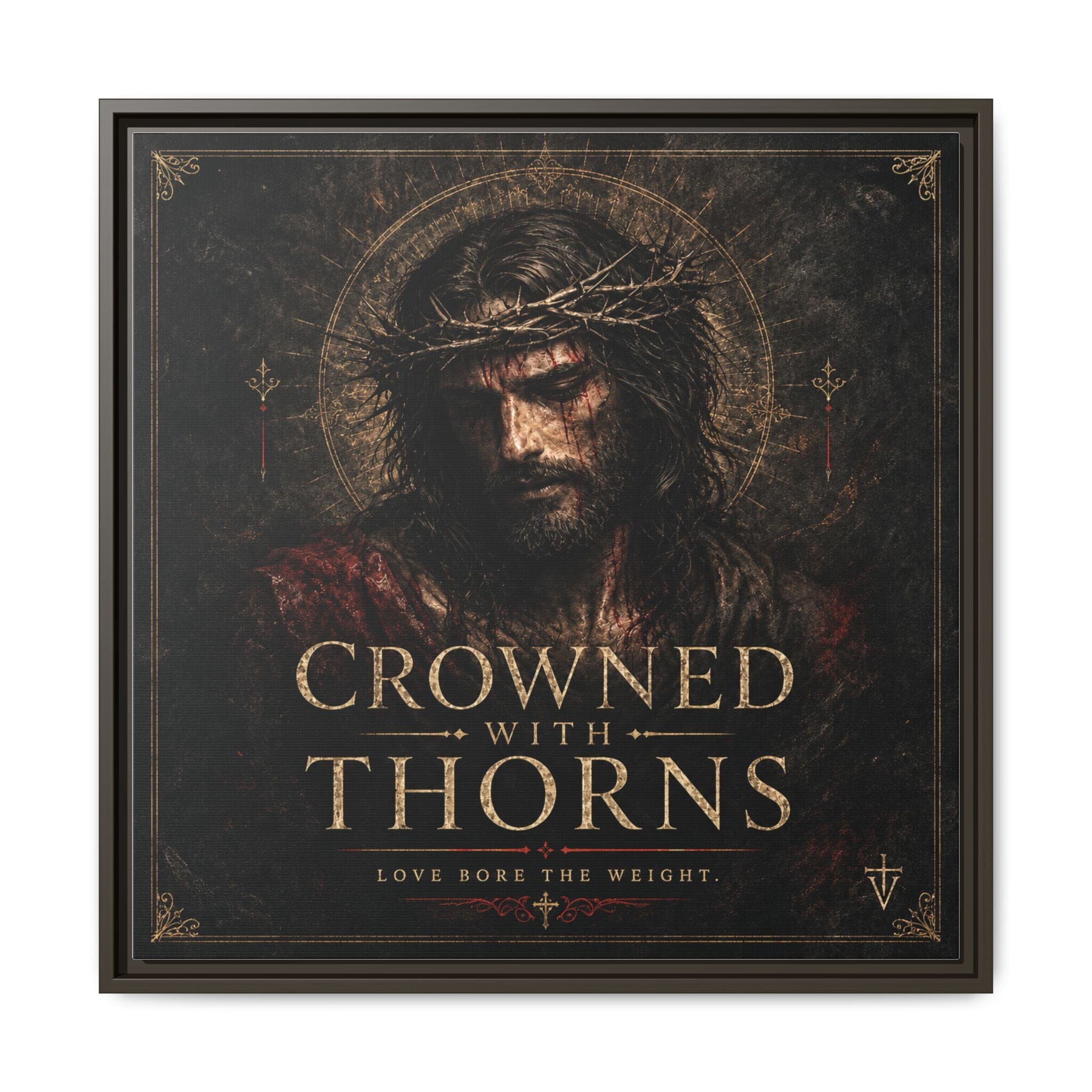 Norvane Crowned with Thorns Framed Canvas – Religious Wall Art in Espresso