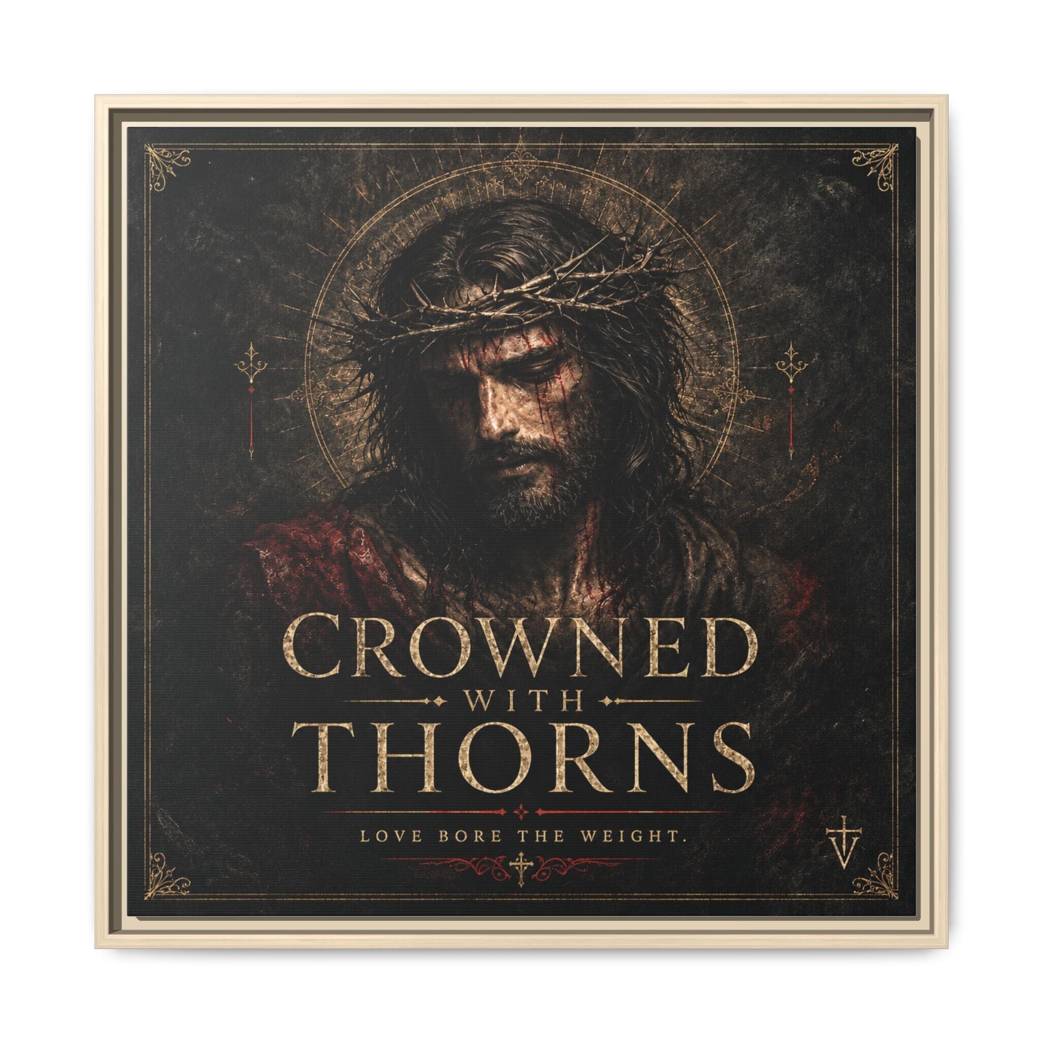Norvane Crowned with Thorns Framed Canvas – Religious Wall Art in Natural