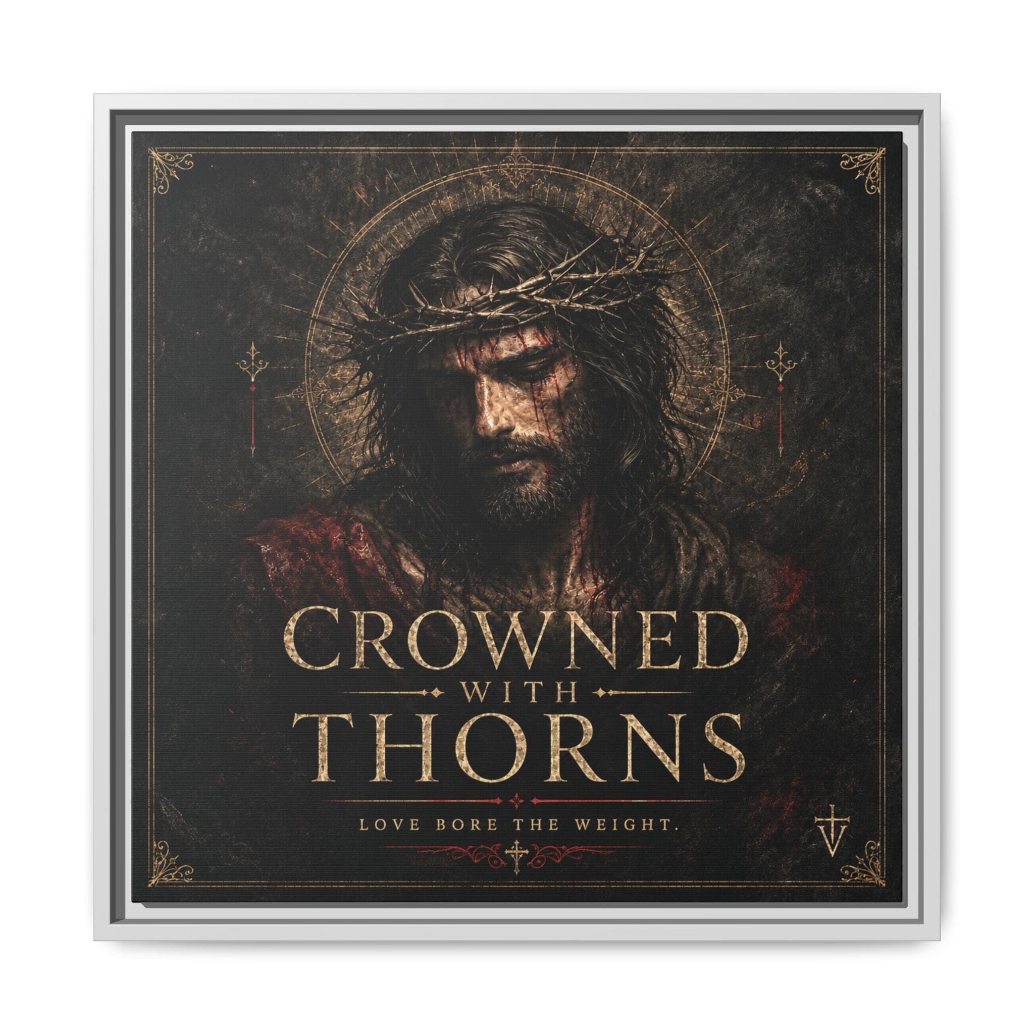 Norvane Crowned with Thorns Framed Canvas – Religious Wall Art in White – view 24