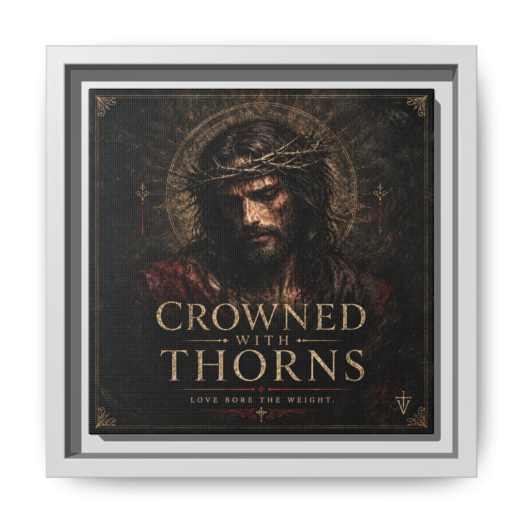 Norvane Crowned with Thorns Framed Canvas – Religious Wall Art in White – view 5