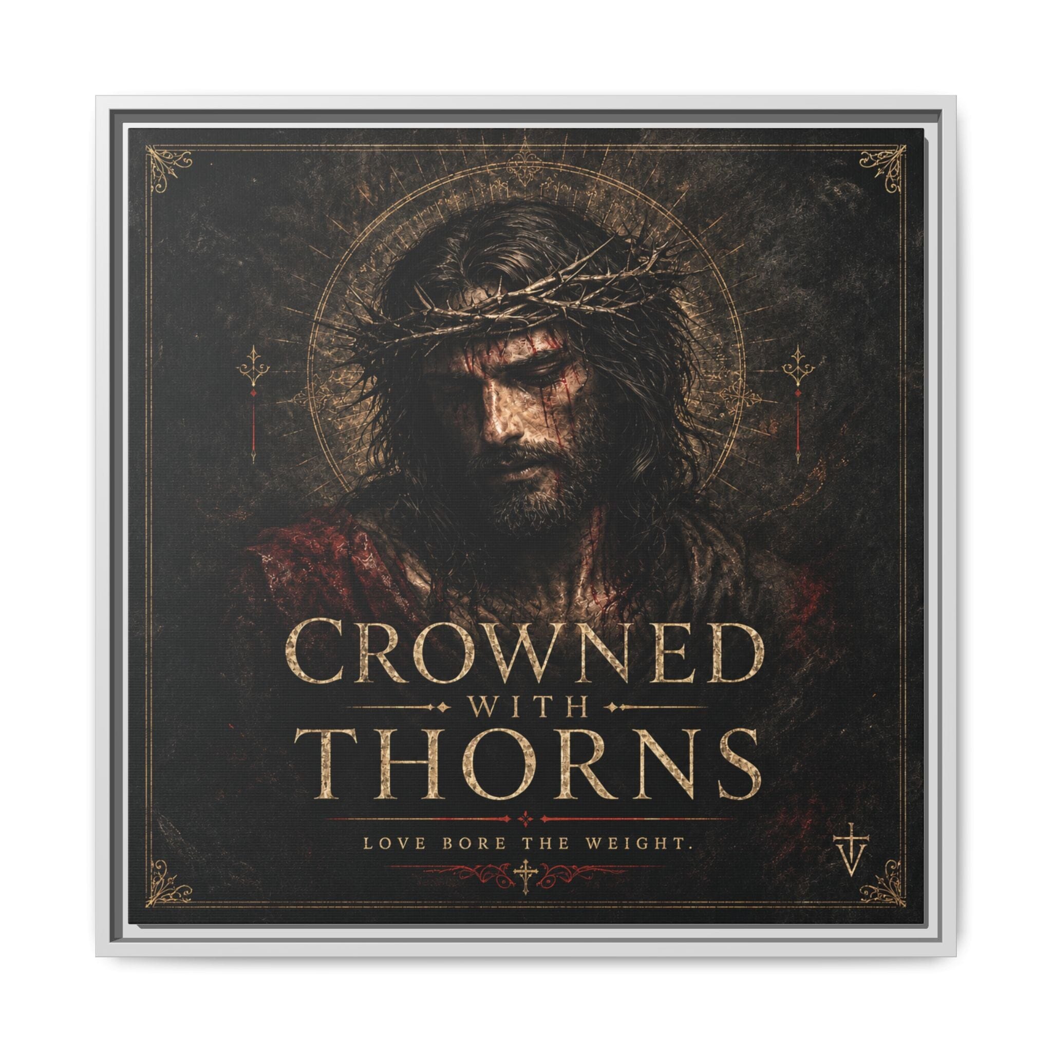 Norvane Crowned with Thorns Framed Canvas – Religious Wall Art in White
