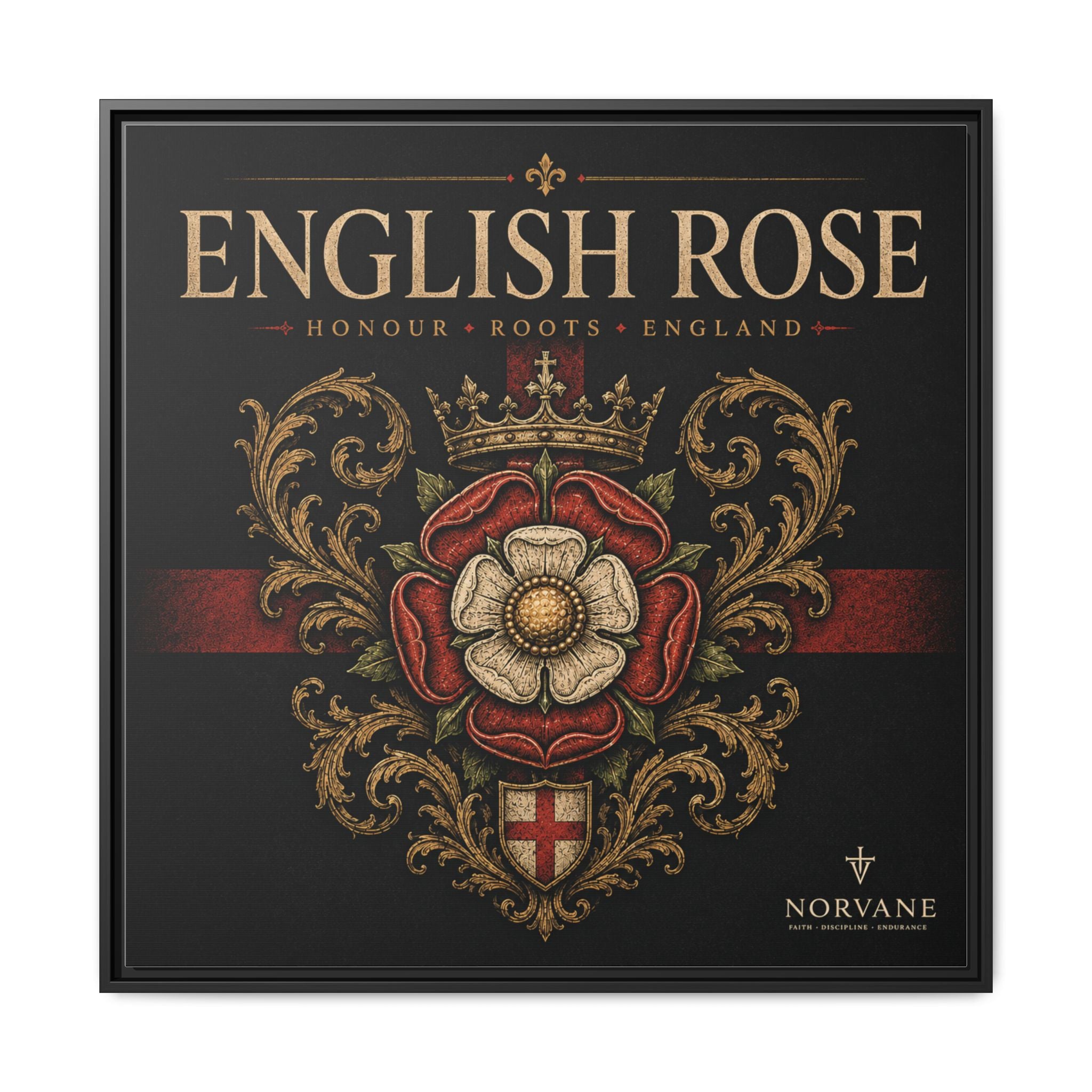 Norvane English Rose Framed Canvas – Vintage Tudor Crest Wall Art in Black – view 11