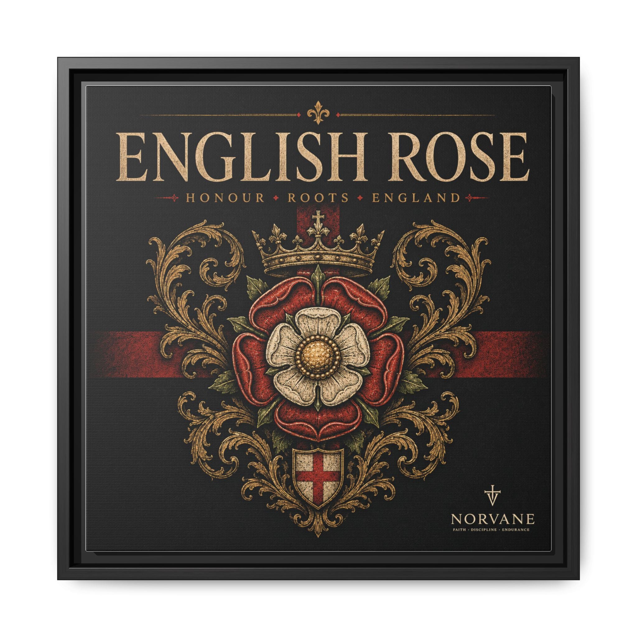 Norvane English Rose Framed Canvas – Vintage Tudor Crest Wall Art in Black – view 16