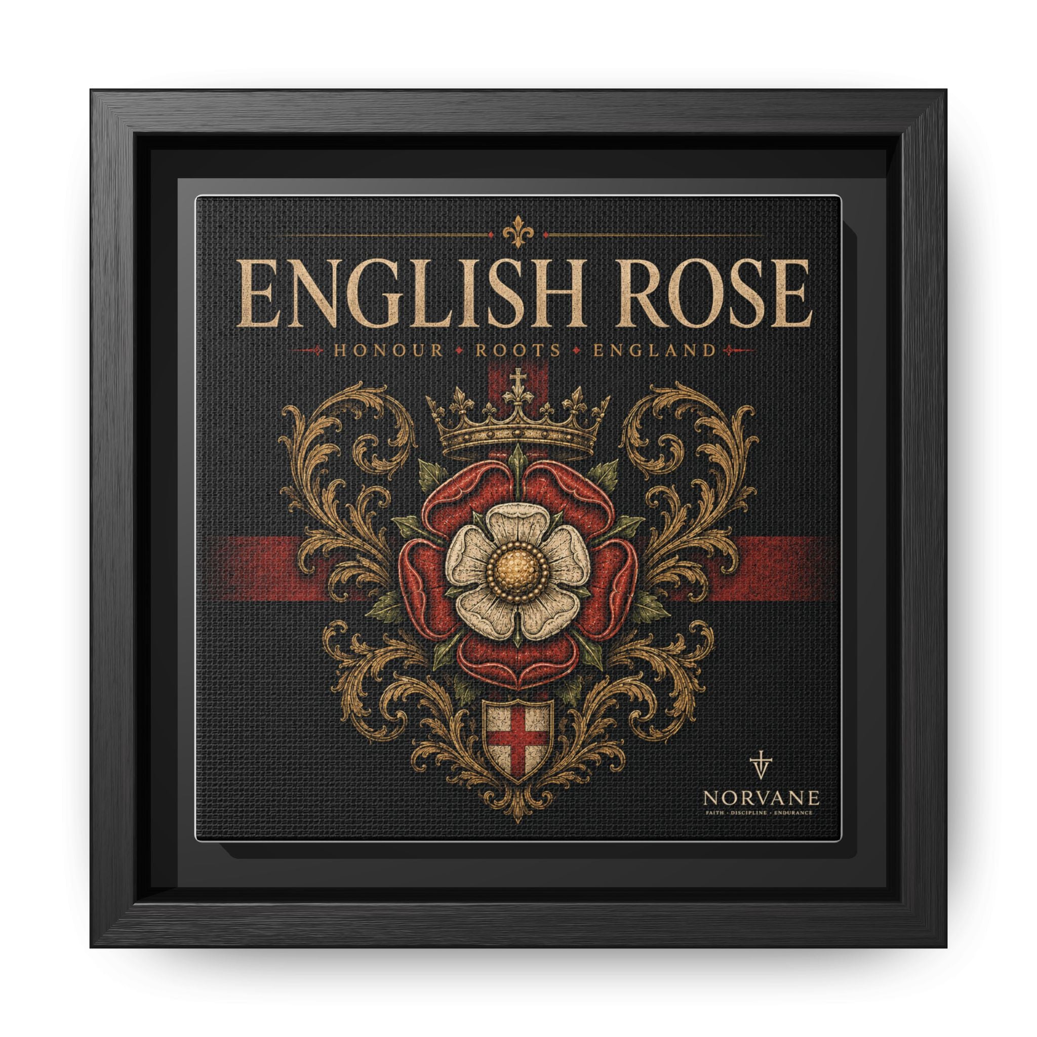 Norvane English Rose Framed Canvas – Vintage Tudor Crest Wall Art in Black – view 18